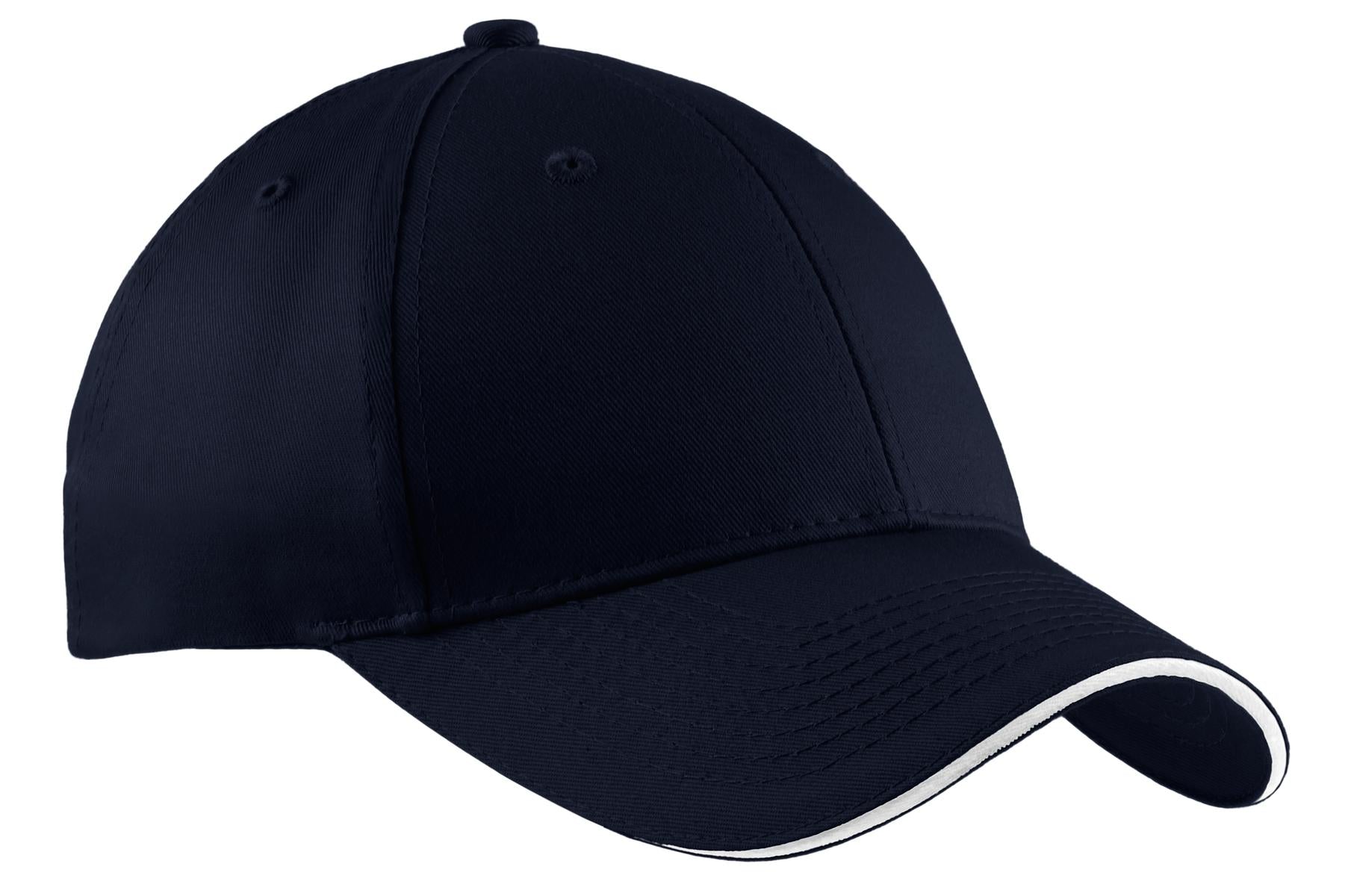 Custom Navy/ White Cotton Twill Sandwich Bill Cap CP85, personalized by SanCanDo Swag in Argyle, TX
