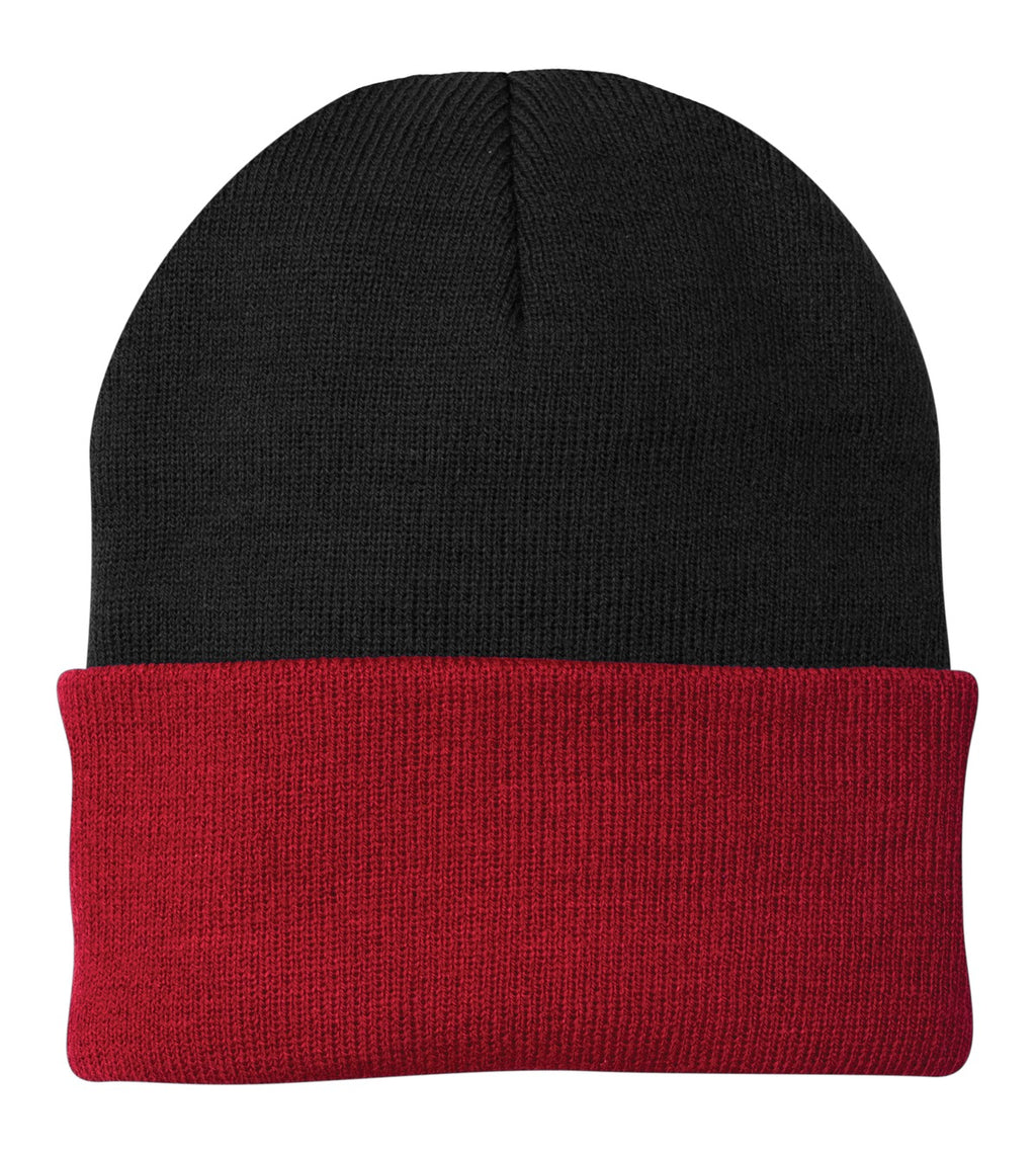 Custom Black/ Athletic Red Knit Cap CP90, personalized by SanCanDo Swag in Argyle, TX
