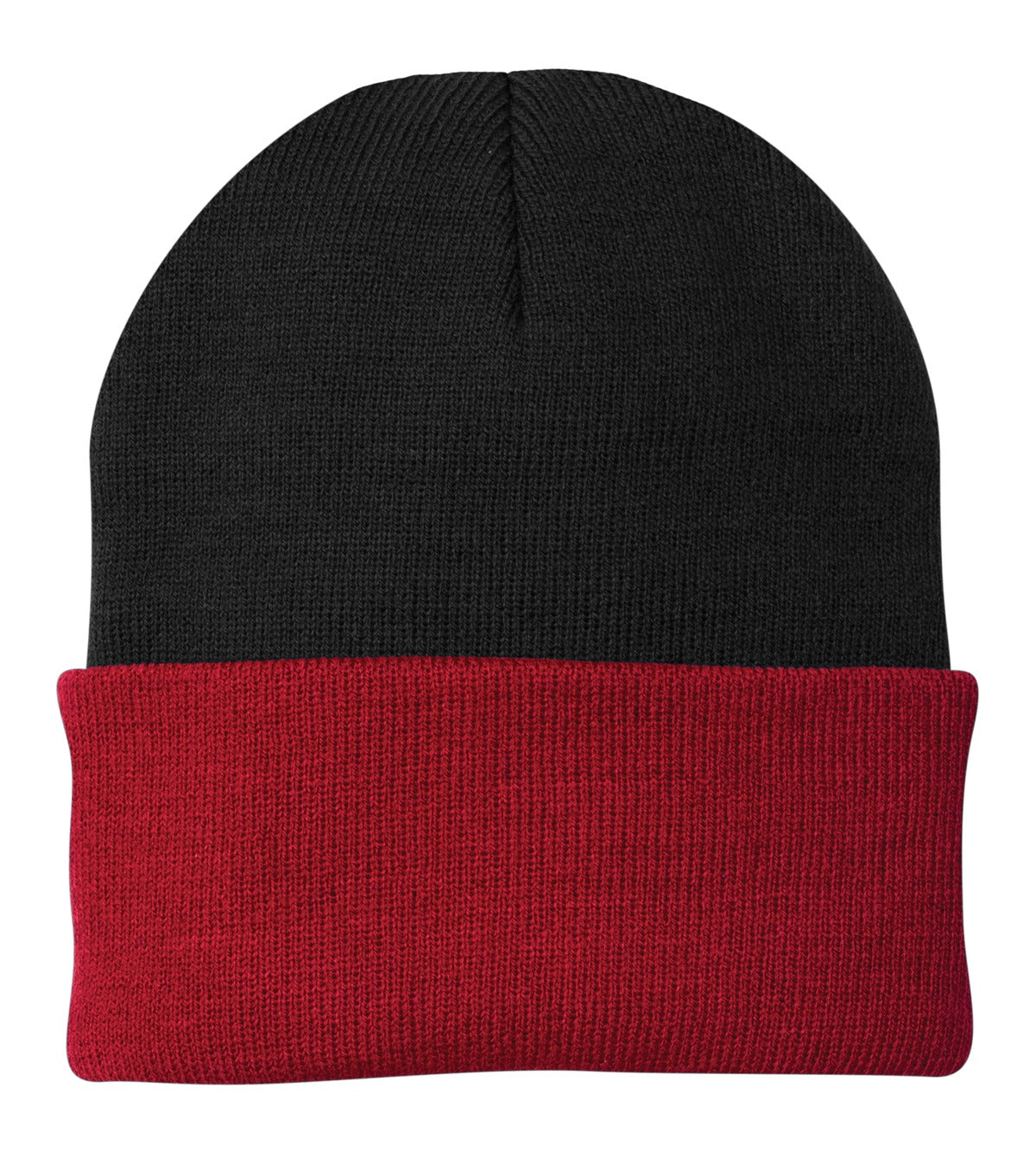 Custom Black/ Athletic Red Knit Cap CP90, personalized by SanCanDo Swag in Argyle, TX