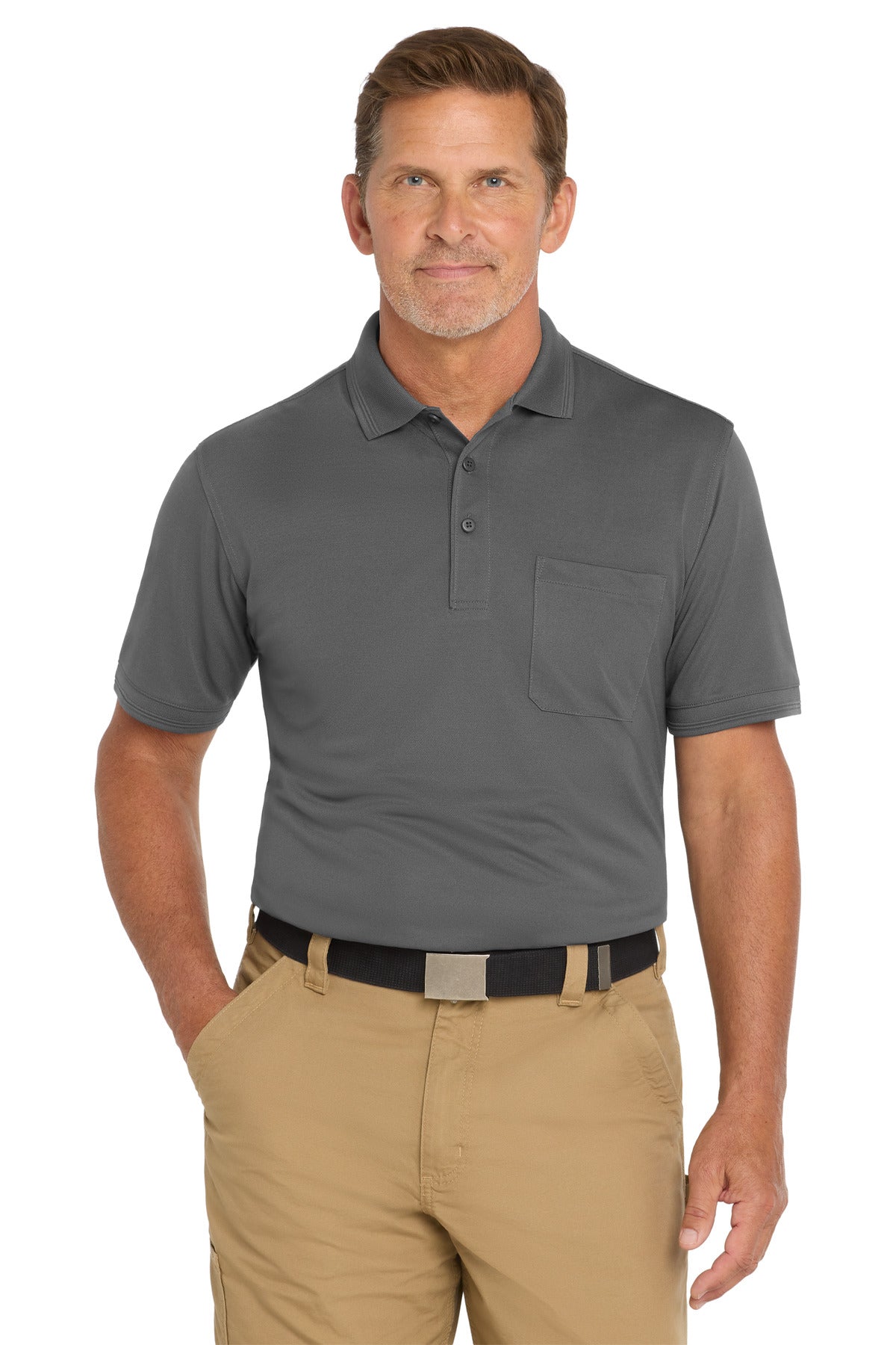 Custom Charcoal Industrial Snag-Proof Pique Pocket Polo CS4020P, personalized by SanCanDo Swag in Argyle, TX