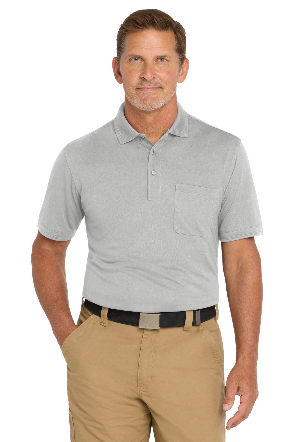 Custom Light Grey Industrial Snag-Proof Pique Pocket Polo CS4020P, personalized by SanCanDo Swag in Argyle, TX