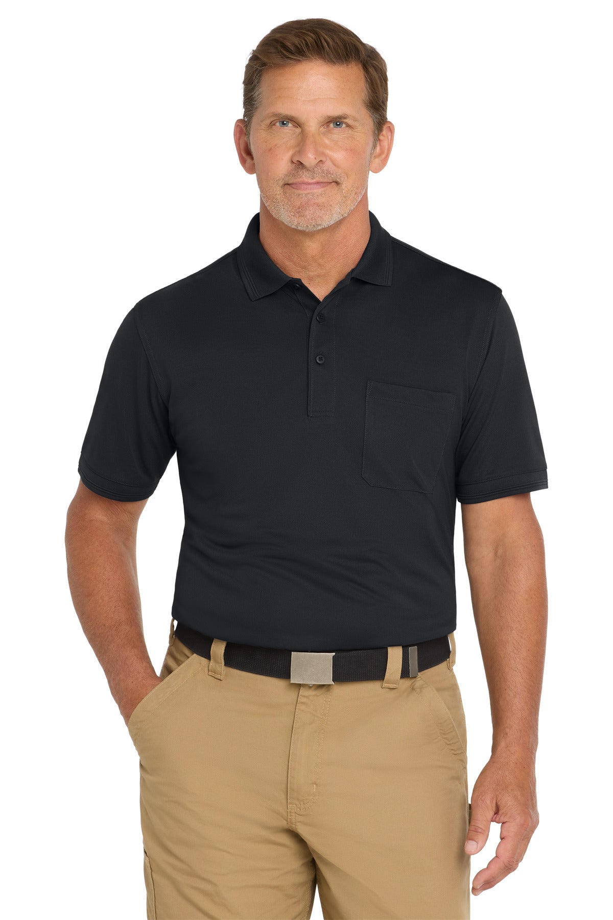 Custom Navy Blue Industrial Snag-Proof Pique Pocket Polo CS4020P, personalized by SanCanDo Swag in Argyle, TX