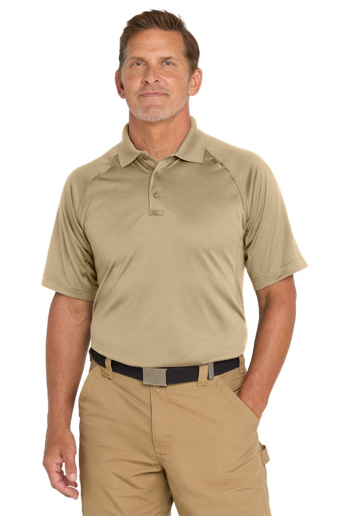 Custom Tan Select Snag-Proof Tactical Polo CS410, personalized by SanCanDo Swag in Argyle, TX