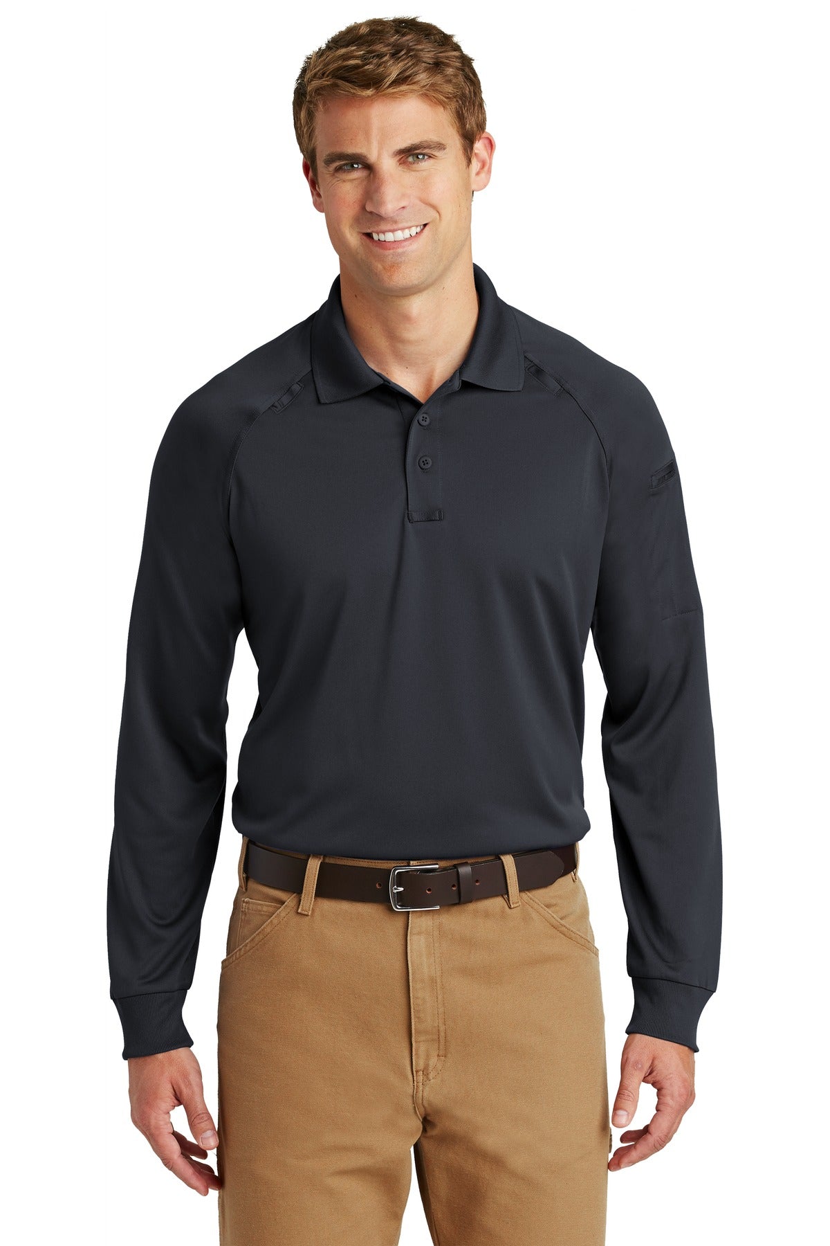 Custom Charcoal Sleeve Snag-Proof Tactical Polo CS410LS, personalized by SanCanDo Swag in Argyle, TX