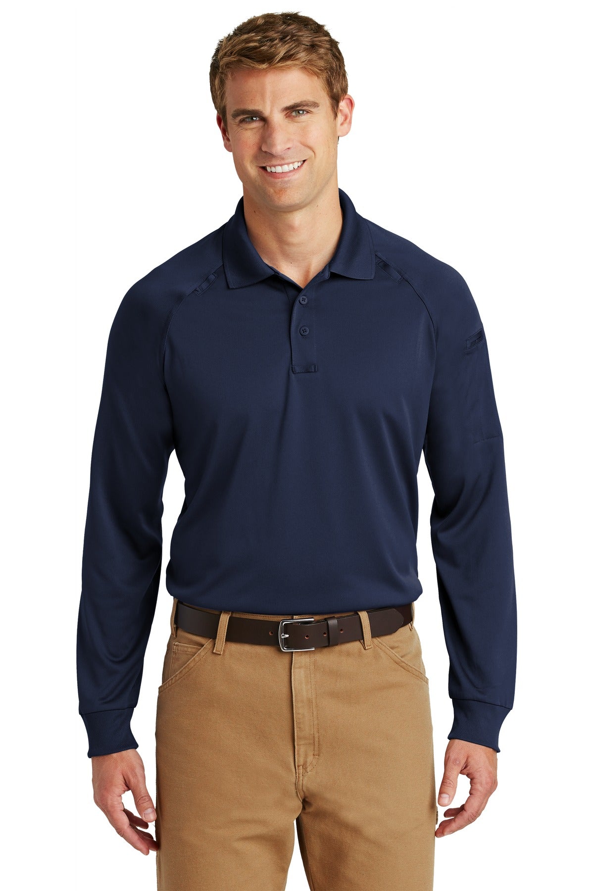 Custom Dark Navy Sleeve Snag-Proof Tactical Polo CS410LS, personalized by SanCanDo Swag in Argyle, TX