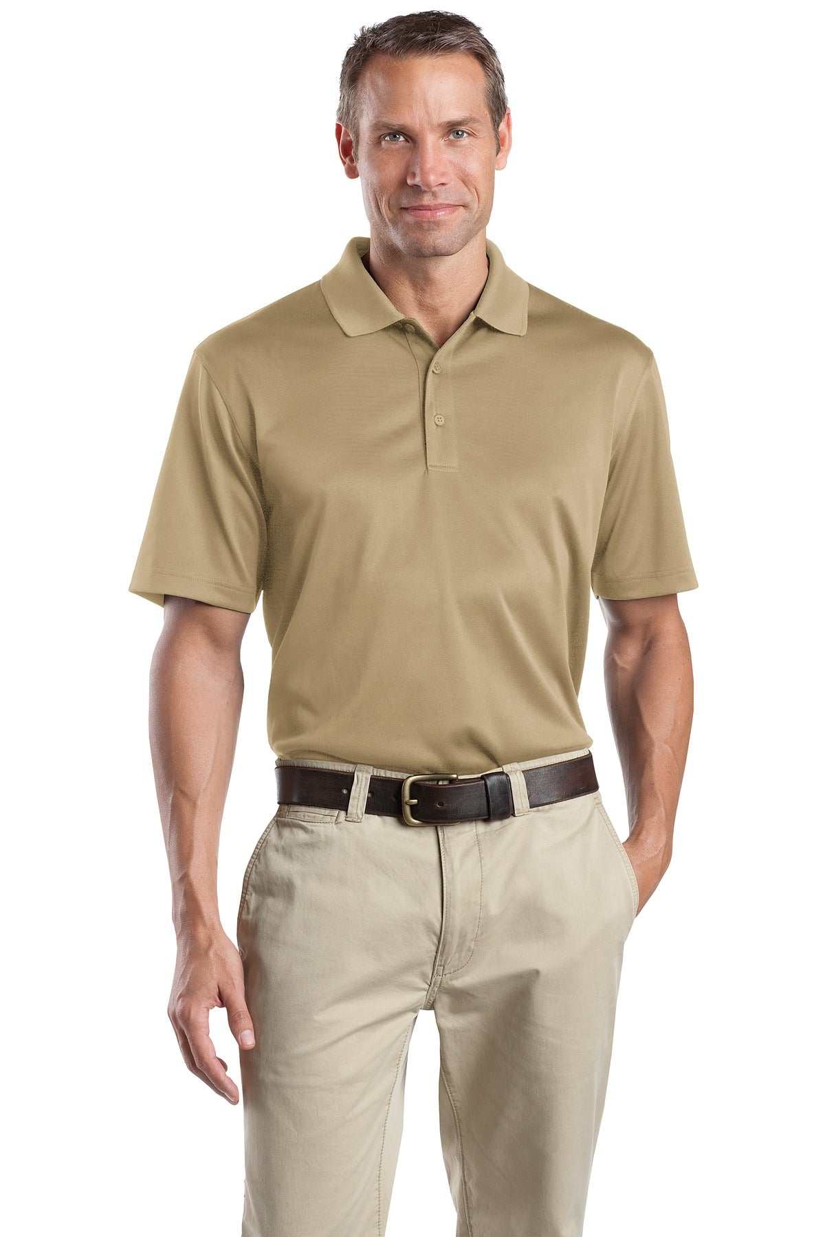 Custom Tan Select Snag-Proof Polo CS412, personalized by SanCanDo Swag in Argyle, TX
