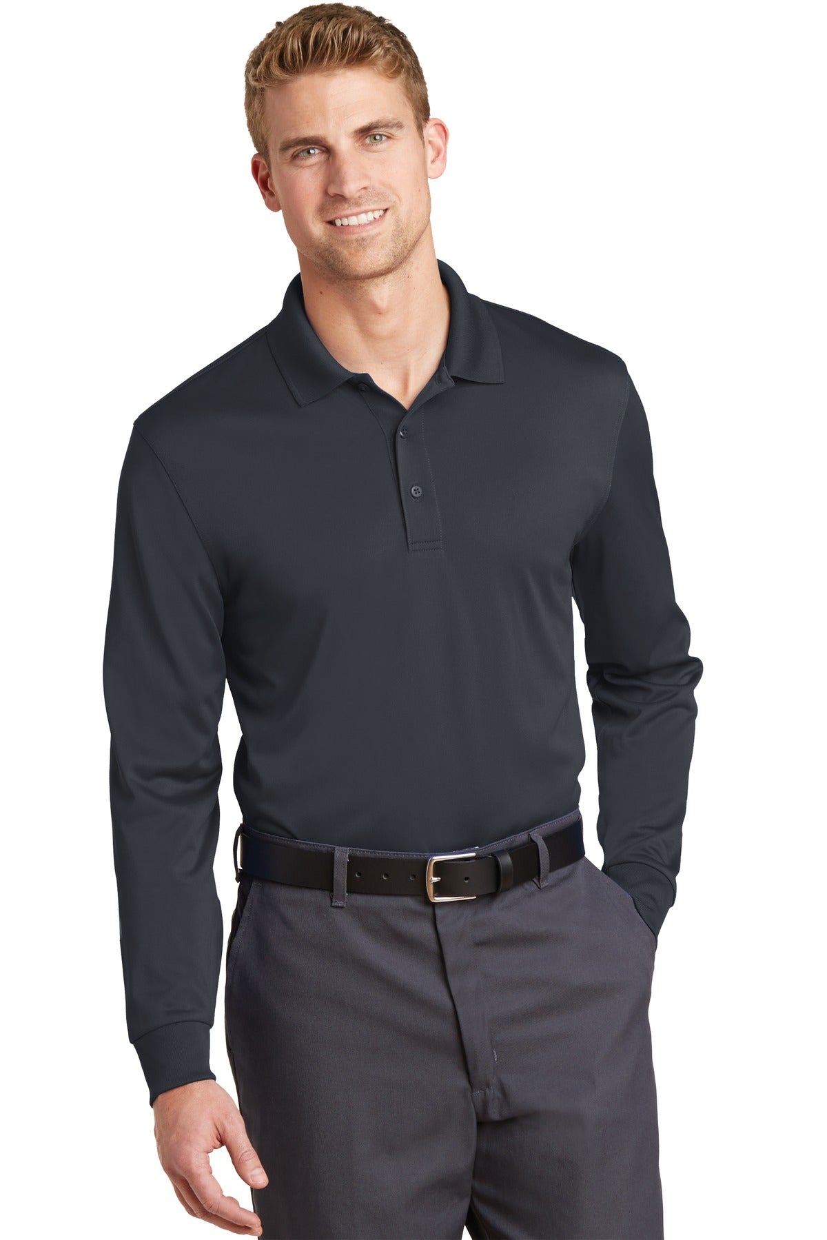 Custom Charcoal Select Snag-Proof Long Sleeve Polo CS412LS, personalized by SanCanDo Swag in Argyle, TX