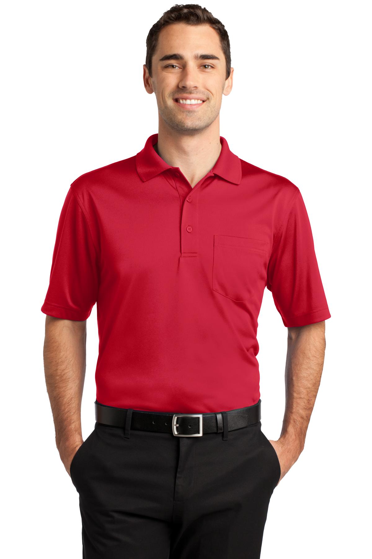 Custom Red Select Snag-Proof Pocket Polo CS412P, personalized by SanCanDo Swag in Argyle, TX