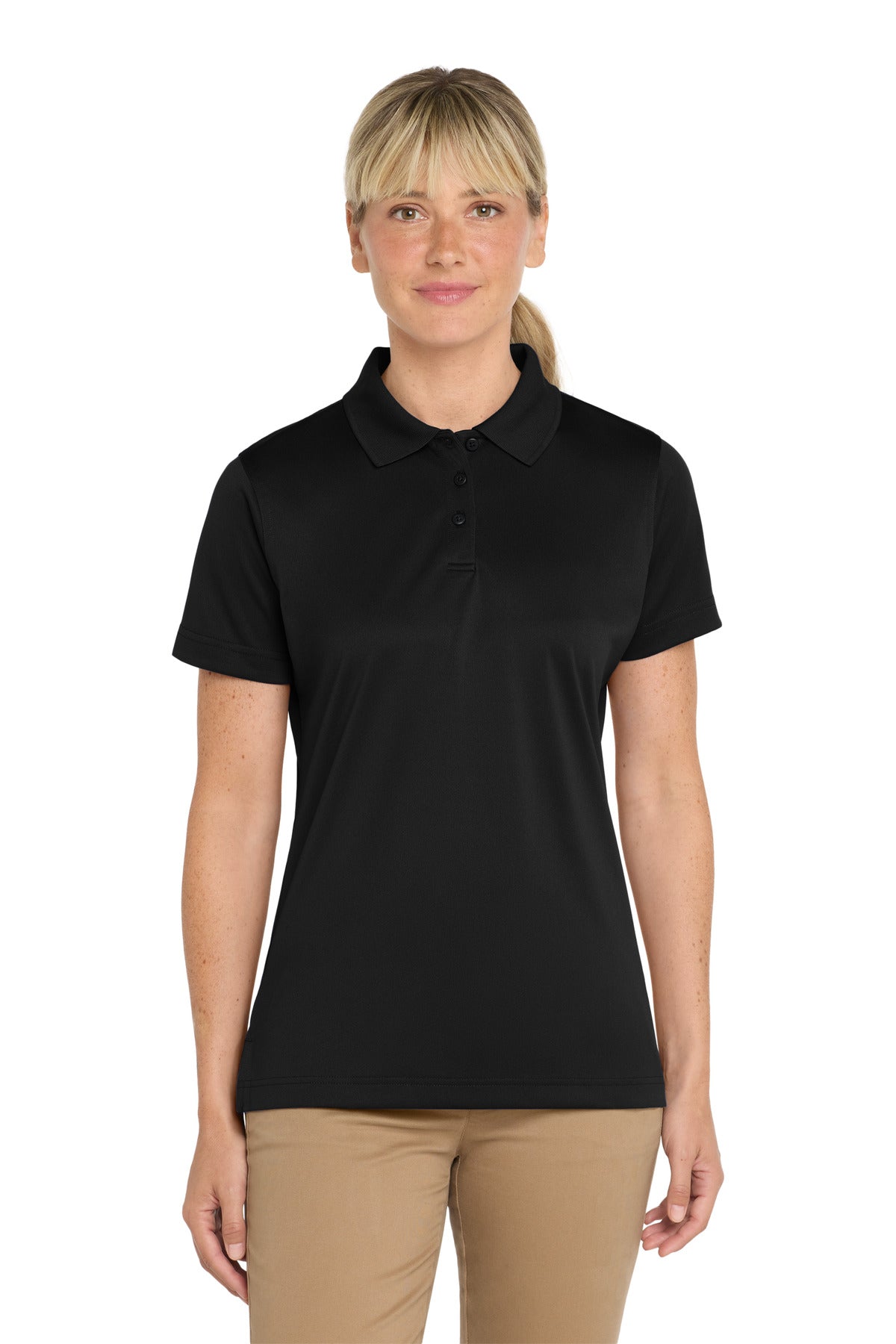 Custom Black Women's Select Snag-Proof Polo CS413, personalized by SanCanDo Swag in Argyle, TX