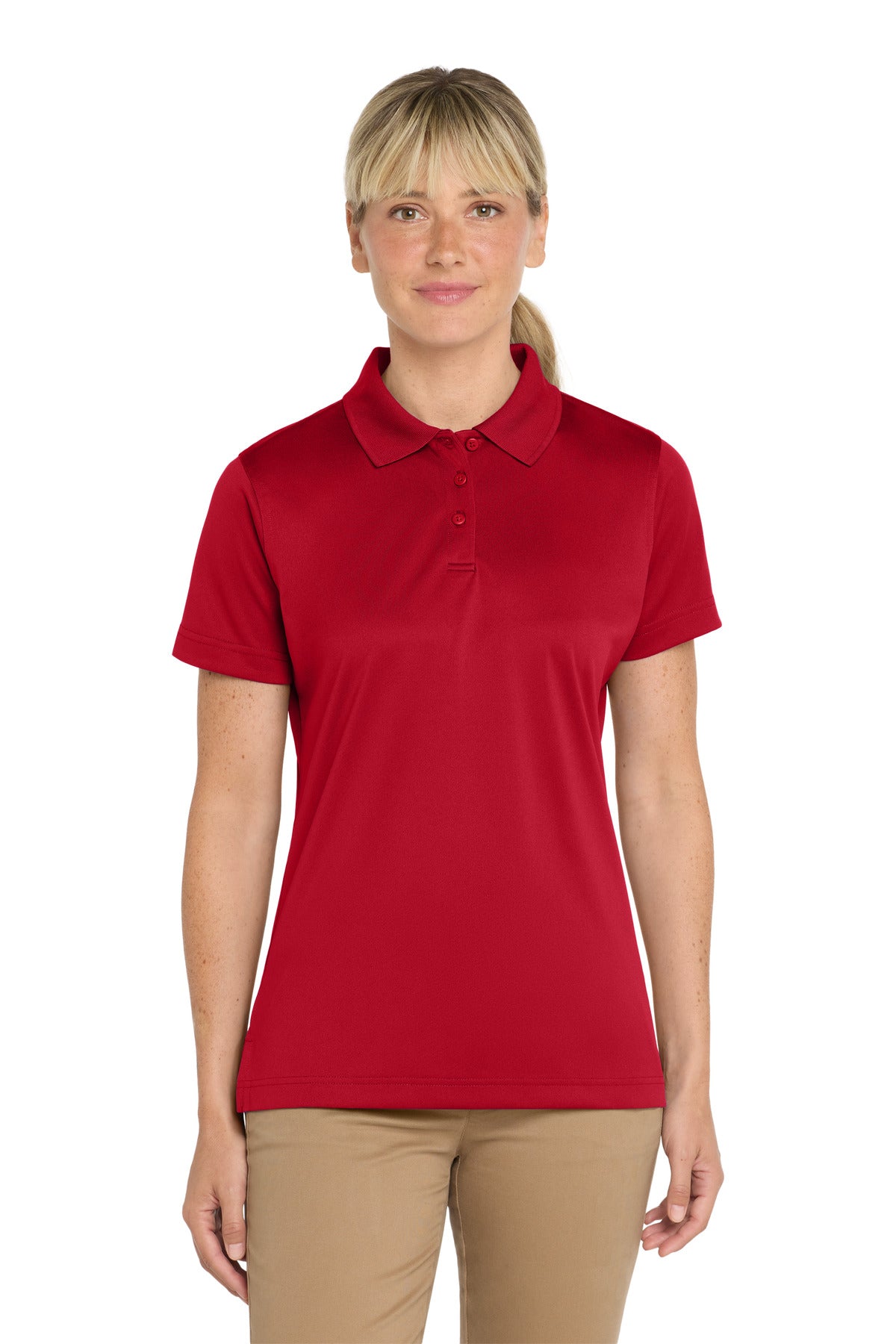 Custom Red Women's Select Snag-Proof Polo CS413, personalized by SanCanDo Swag in Argyle, TX
