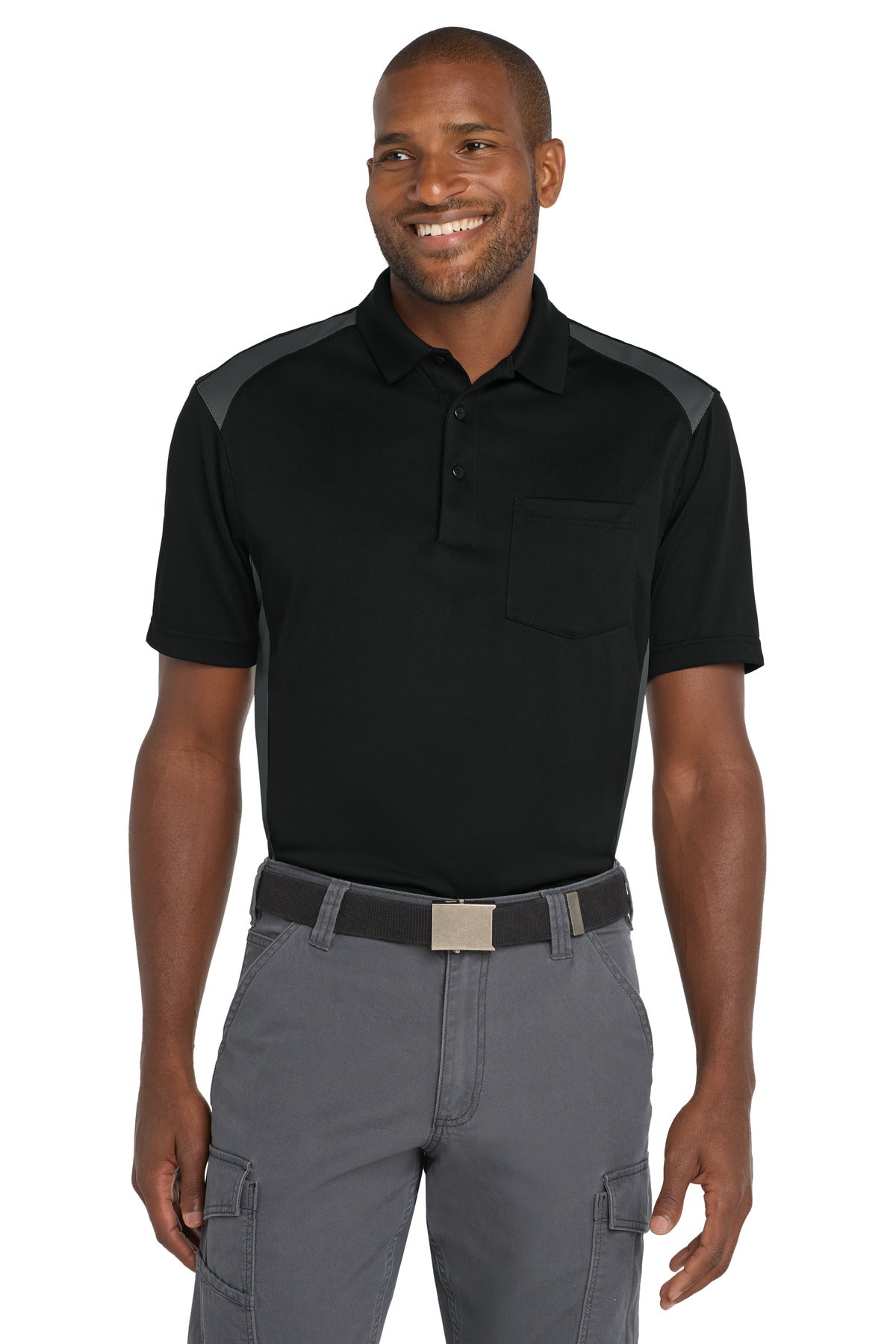 Custom Black/ Charcoal Way Colorblock Pocket Polo CS416, personalized by SanCanDo Swag in Argyle, TX