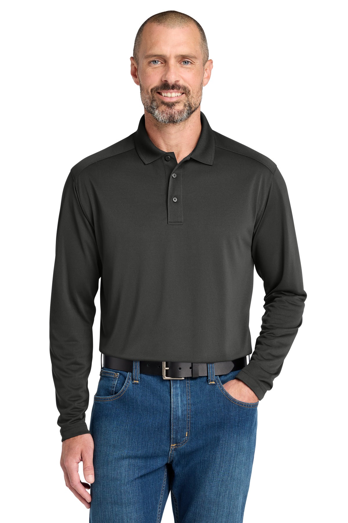 Custom Charcoal Select Snag-Proof Long Sleeve Polo CS418LS, personalized by SanCanDo Swag in Argyle, TX