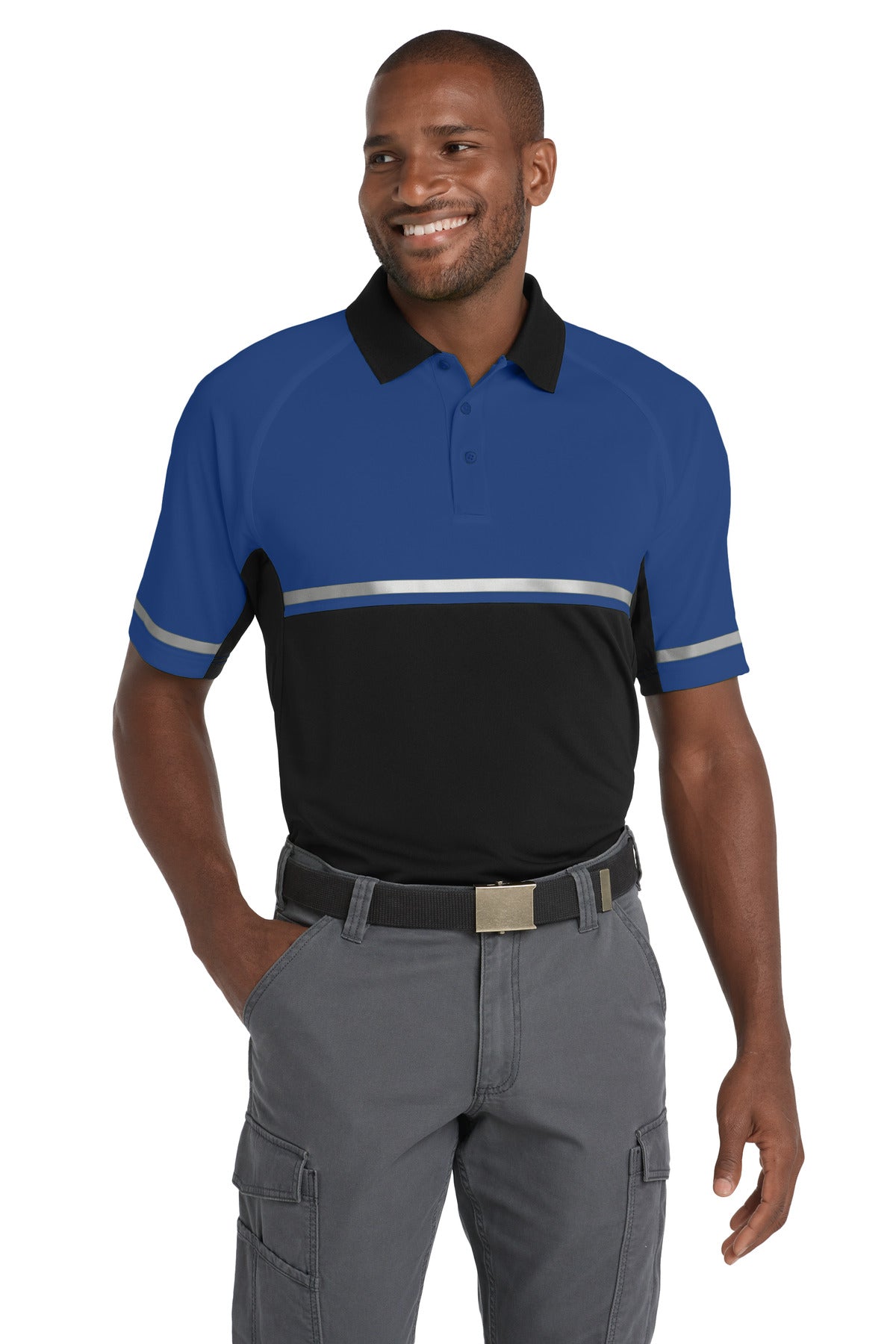 Custom Royal/ Black Select Snag-Proof Enhanced Visibility Polo CS423, personalized by SanCanDo Swag in Argyle, TX