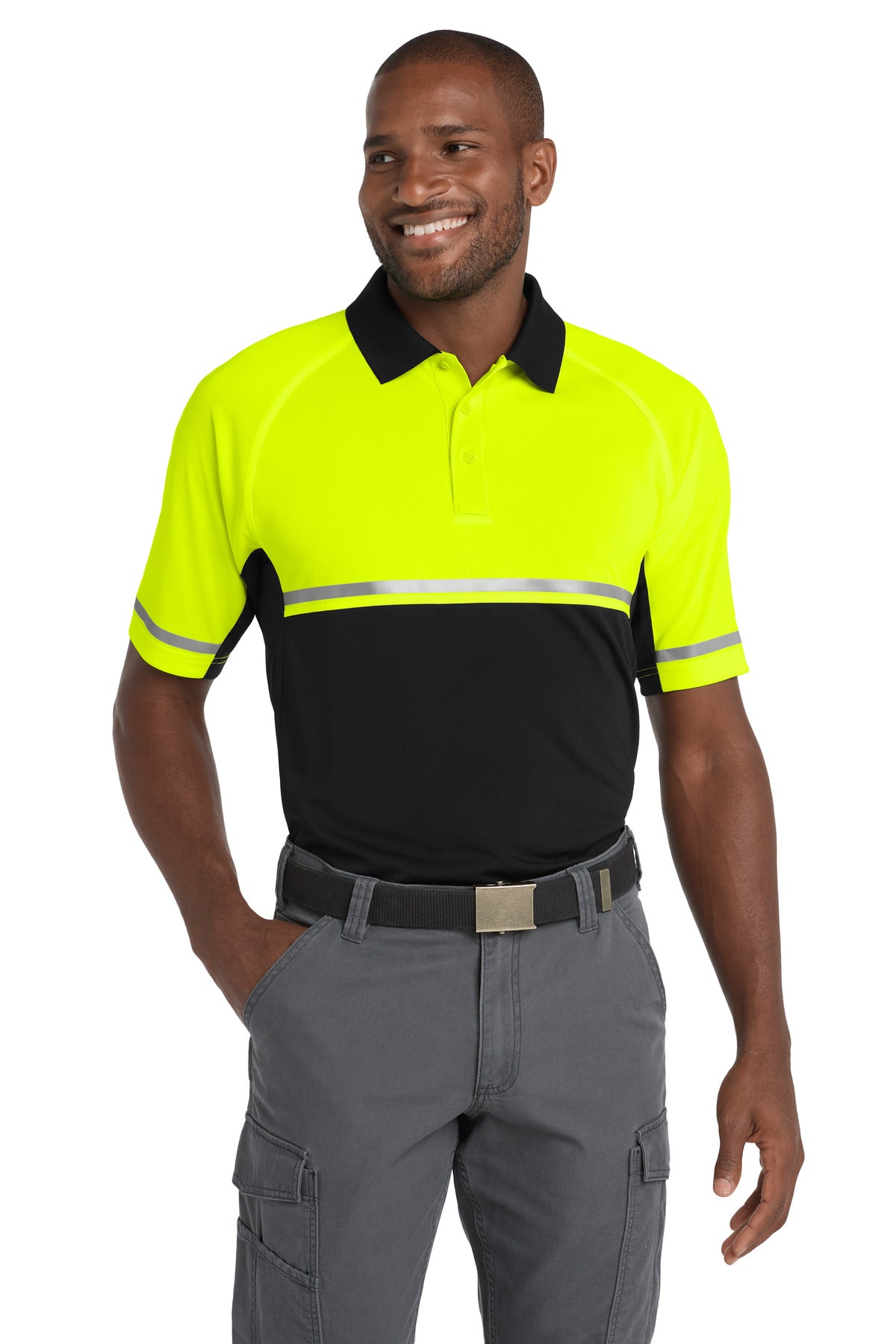 Custom Safety Yellow/ Black Select Snag-Proof Enhanced Visibility Polo CS423, personalized by SanCanDo Swag in Argyle, TX