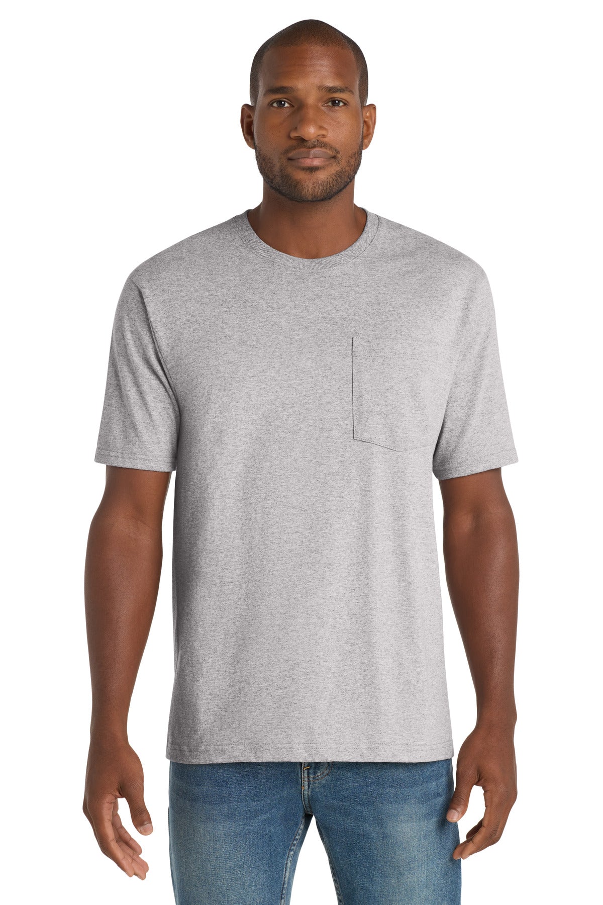 Custom Heather Grey Workwear Pocket Tee CS430, personalized by SanCanDo Swag in Argyle, TX