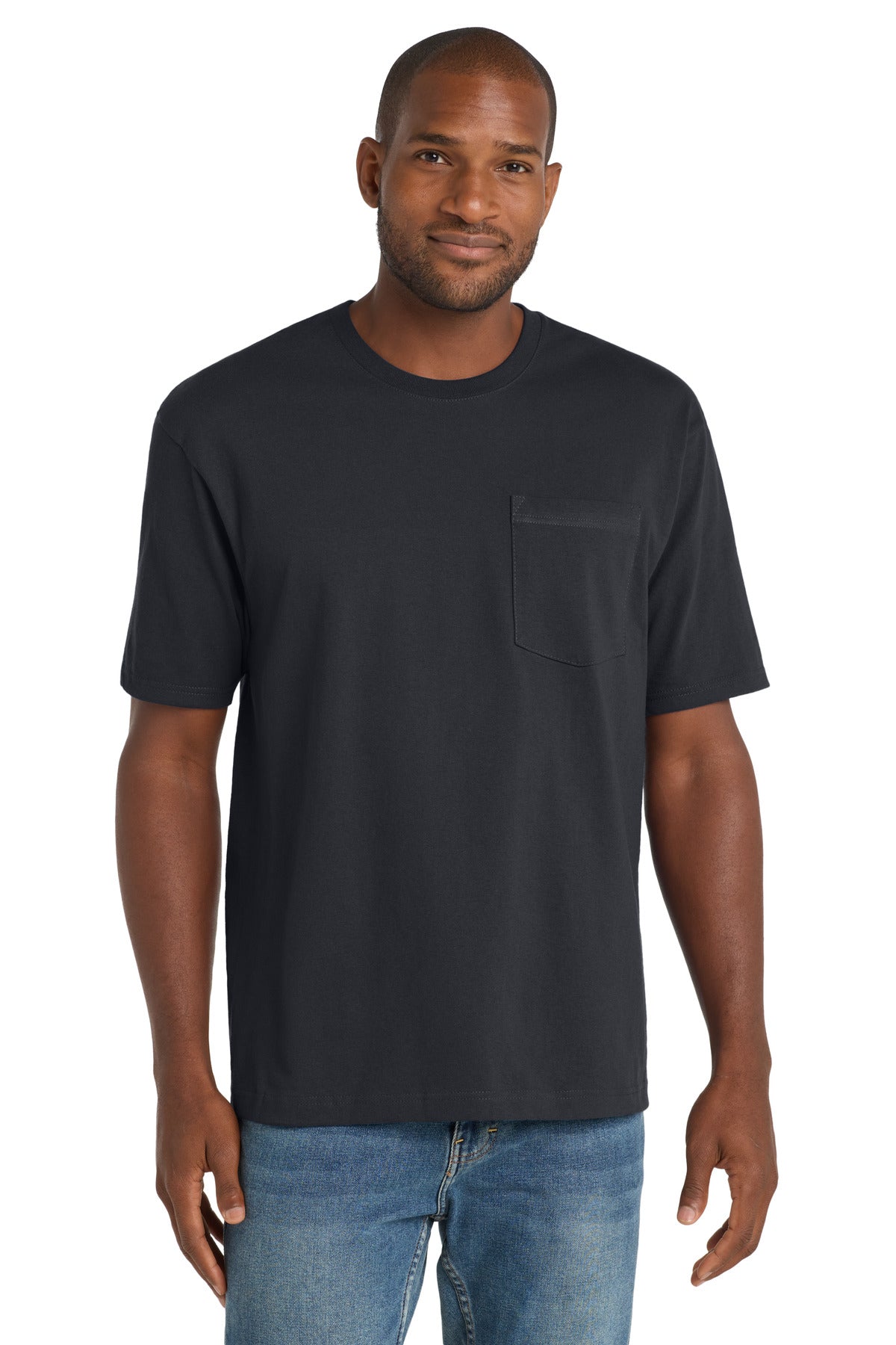 Custom Navy Blue Workwear Pocket Tee CS430, personalized by SanCanDo Swag in Argyle, TX