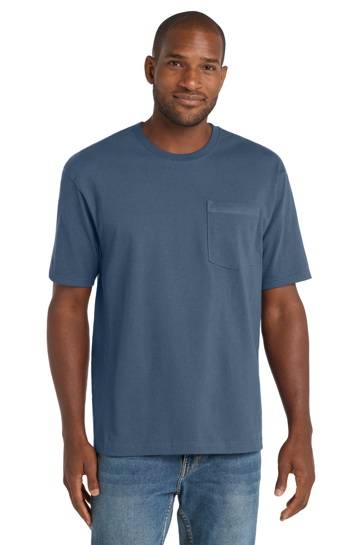 Custom Regatta Blue Workwear Pocket Tee CS430, personalized by SanCanDo Swag in Argyle, TX