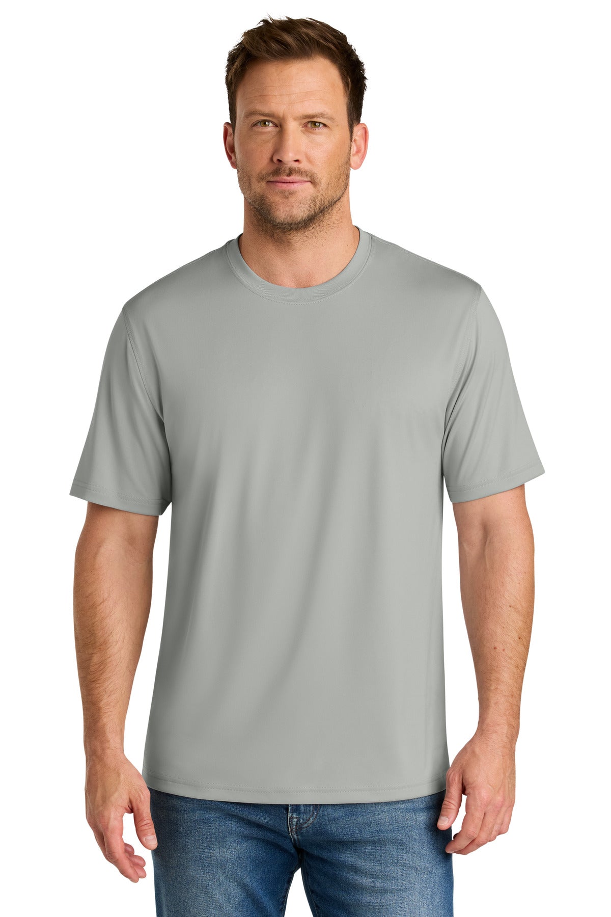 Custom Light Grey Workwear Pro Tee CS440, personalized by SanCanDo Swag in Argyle, TX