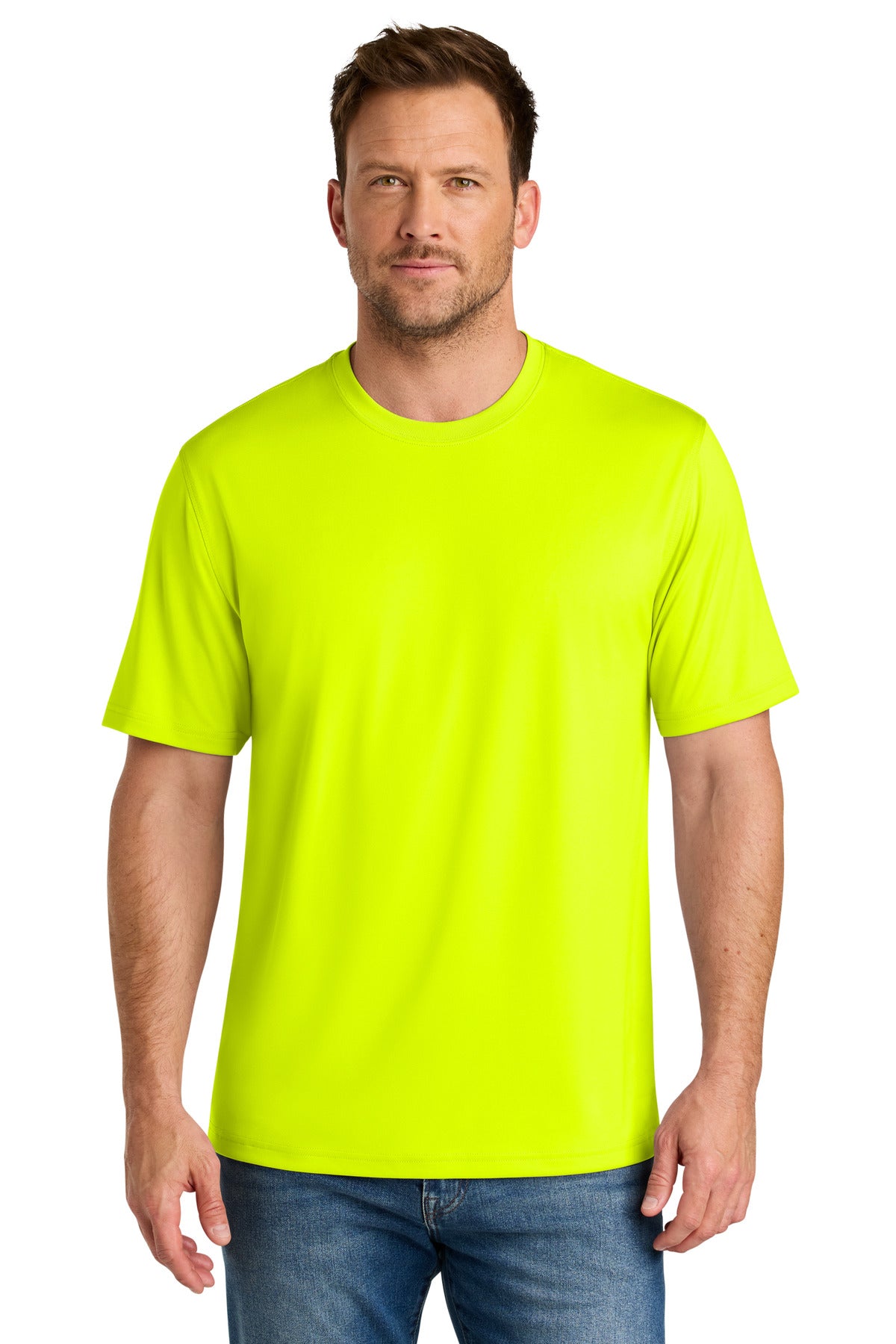 Custom Safety Yellow Workwear Pro Tee CS440, personalized by SanCanDo Swag in Argyle, TX