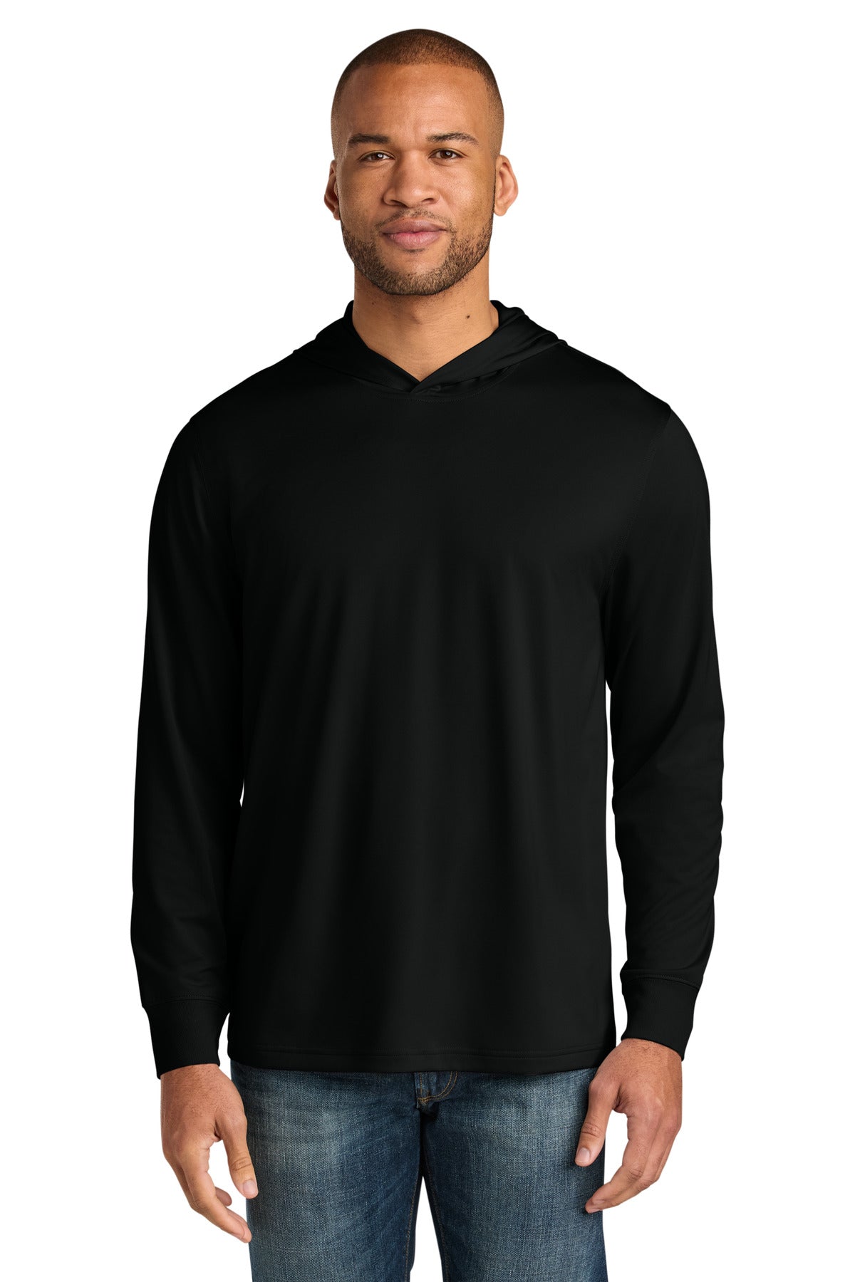 Custom Black Workwear Pro Long Sleeve Hooded Tee CS440LSH, personalized by SanCanDo Swag in Argyle, TX
