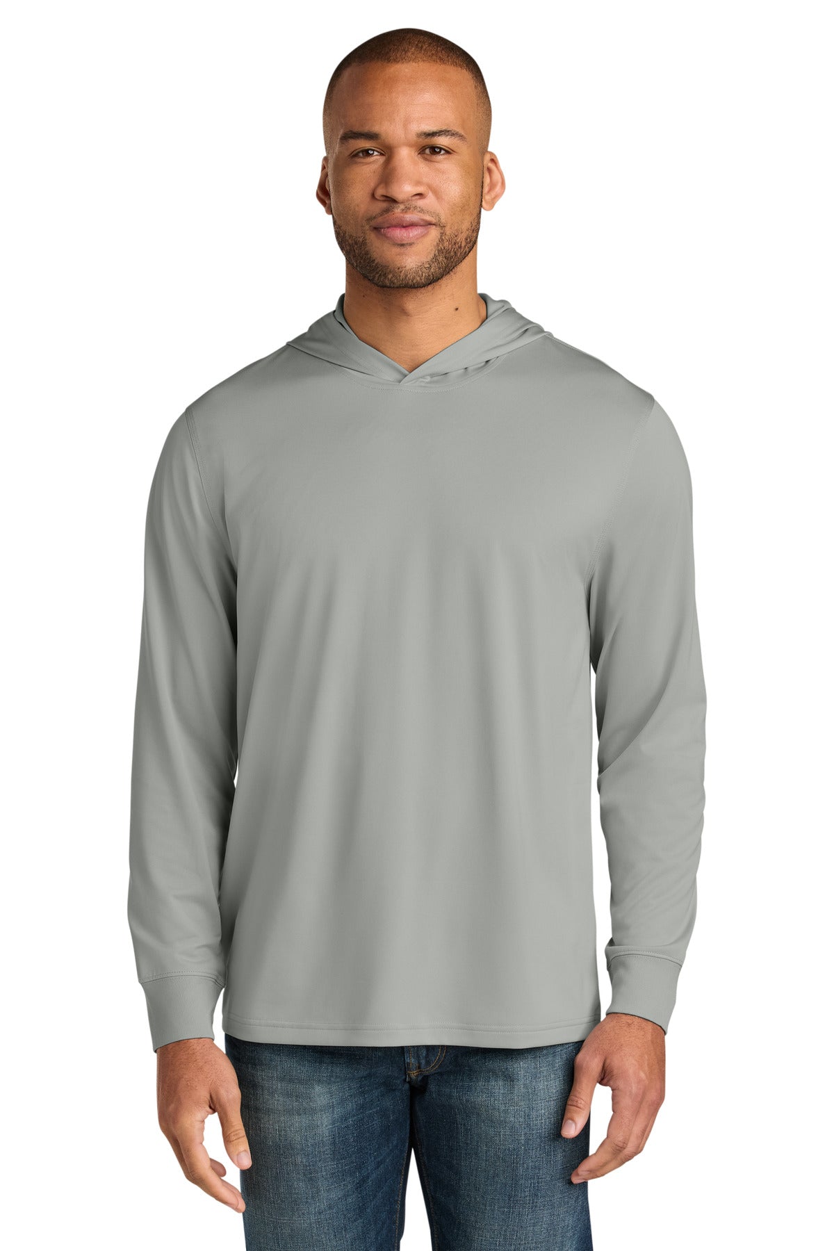 Custom Light Grey Workwear Pro Long Sleeve Hooded Tee CS440LSH, personalized by SanCanDo Swag in Argyle, TX