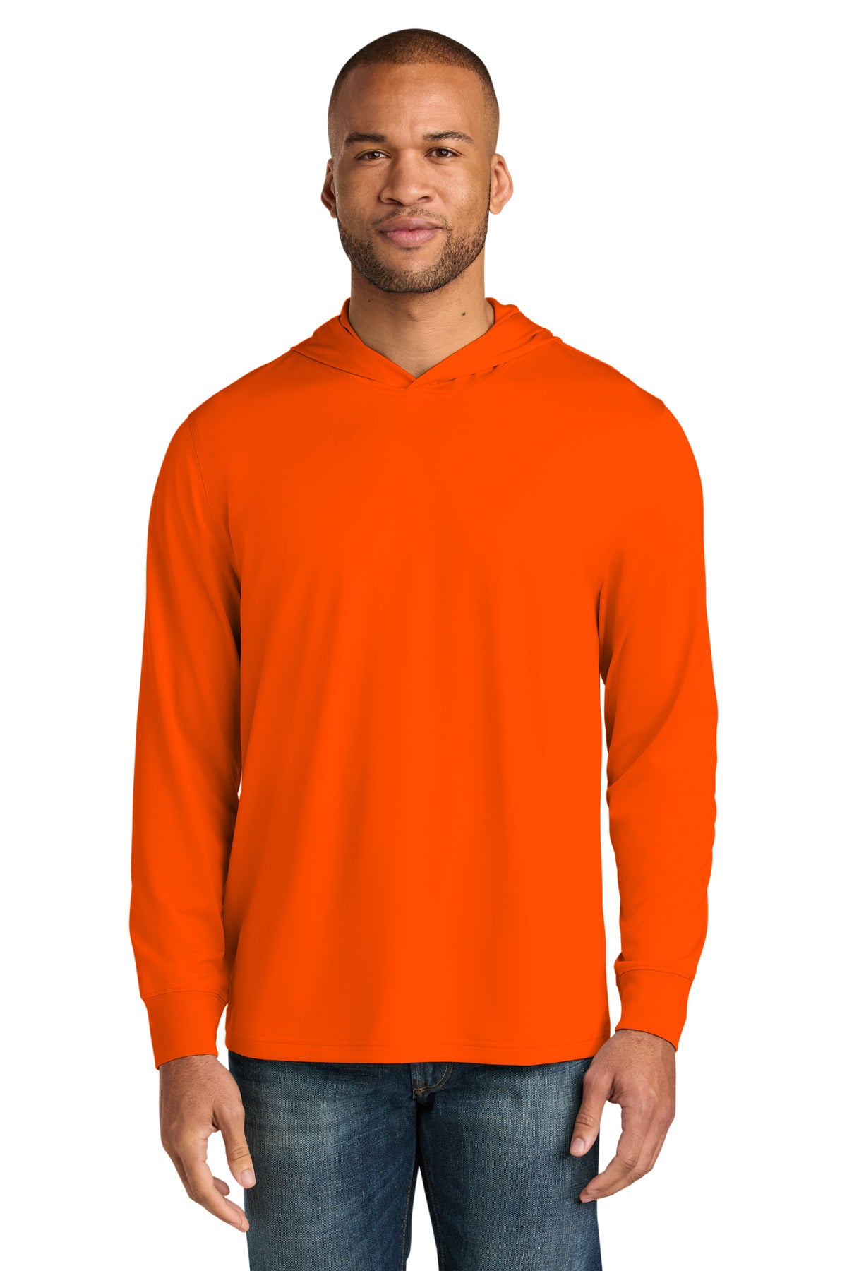 Custom Safety Orange Workwear Pro Long Sleeve Hooded Tee CS440LSH, personalized by SanCanDo Swag in Argyle, TX