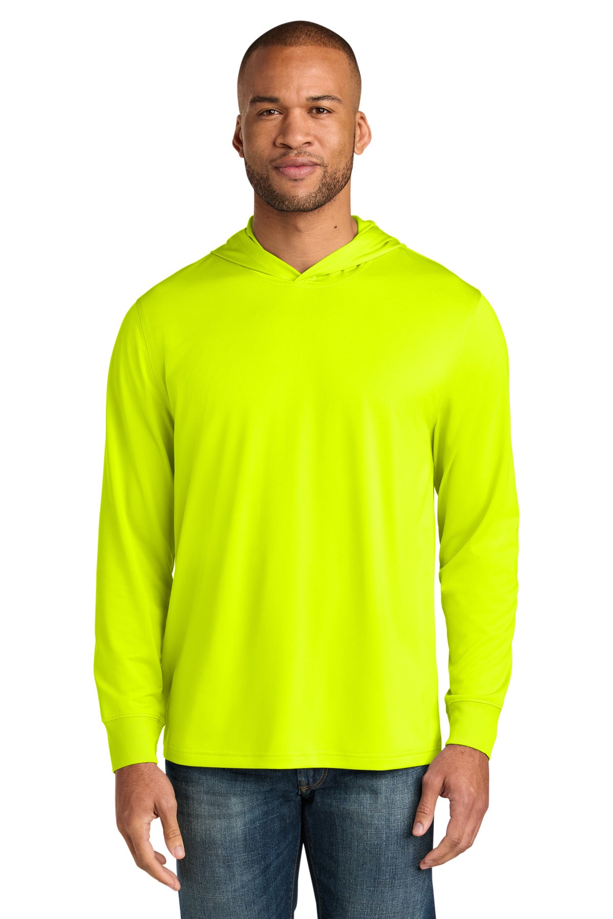 Custom Safety Yellow Workwear Pro Long Sleeve Hooded Tee CS440LSH, personalized by SanCanDo Swag in Argyle, TX