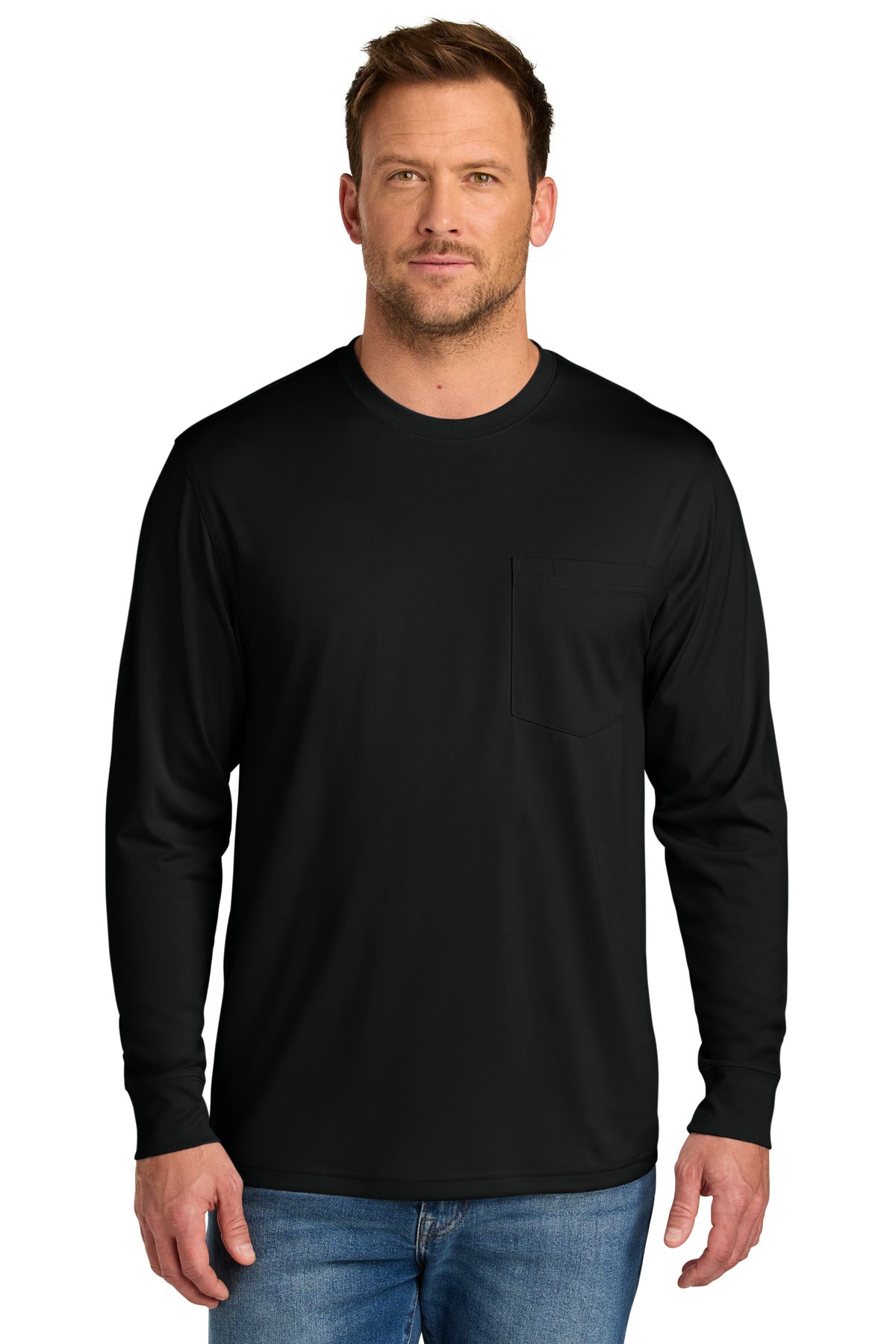 Custom Black Workwear Pro Long Sleeve Pocket Tee CS440LSP, personalized by SanCanDo Swag in Argyle, TX