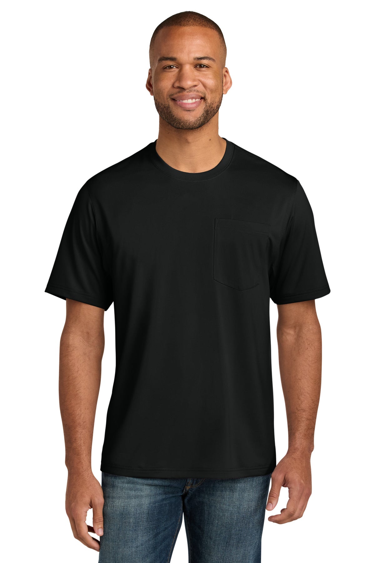 Custom Black Workwear Pro Short Sleeve Pocket Tee CS440P, personalized by SanCanDo Swag in Argyle, TX