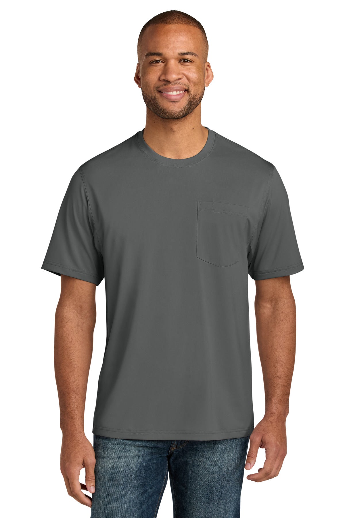 Custom Metal Grey Workwear Pro Short Sleeve Pocket Tee CS440P, personalized by SanCanDo Swag in Argyle, TX
