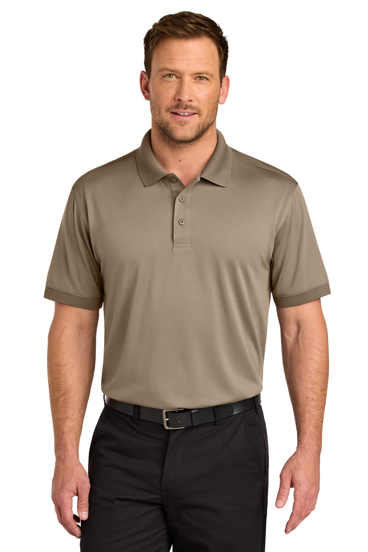 Custom Silver Tan Workwear Pro Polo CS450, personalized by SanCanDo Swag in Argyle, TX