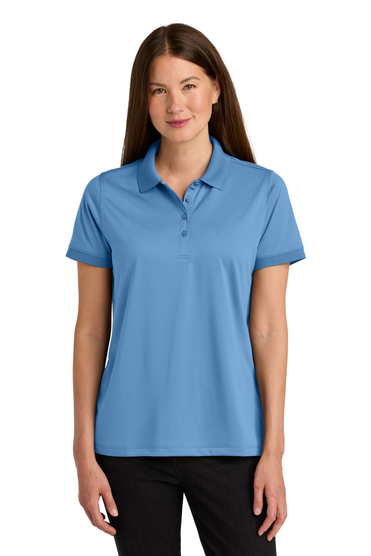 Custom Carolina Blue Women's Workwear Pro Polo CS451, personalized by SanCanDo Swag in Argyle, TX