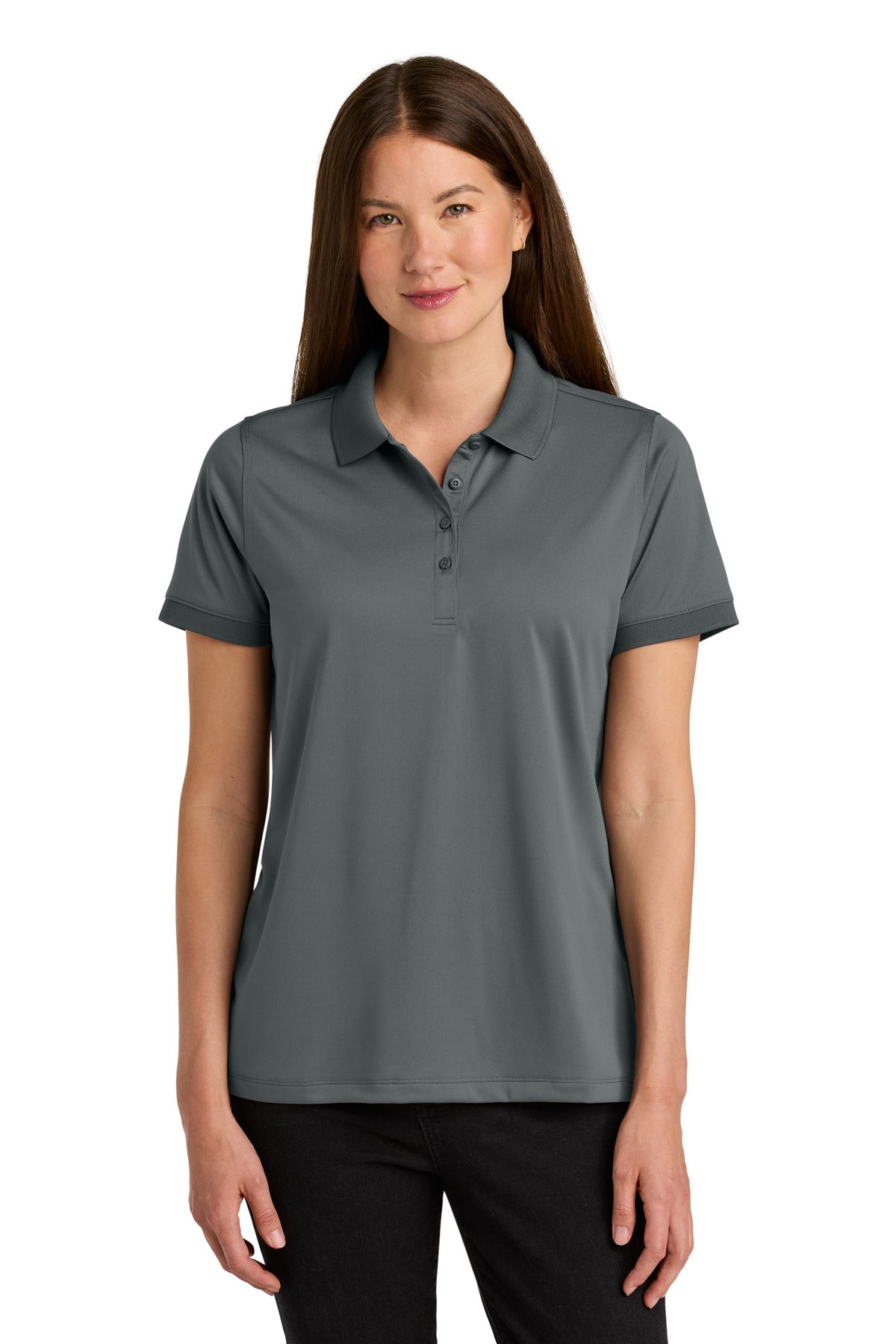 Custom Metal Grey Women's Workwear Pro Polo CS451, personalized by SanCanDo Swag in Argyle, TX