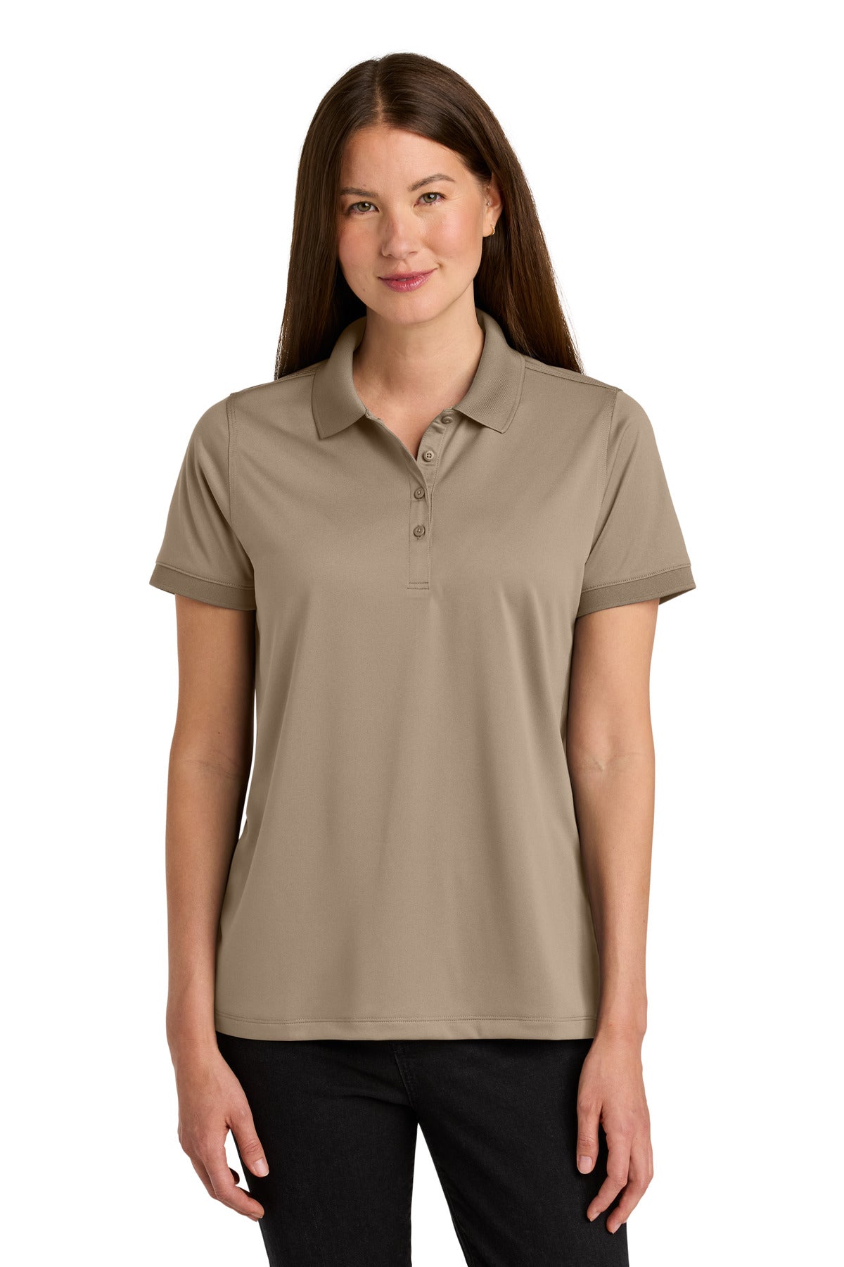 Custom Silver Tan Women's Workwear Pro Polo CS451, personalized by SanCanDo Swag in Argyle, TX