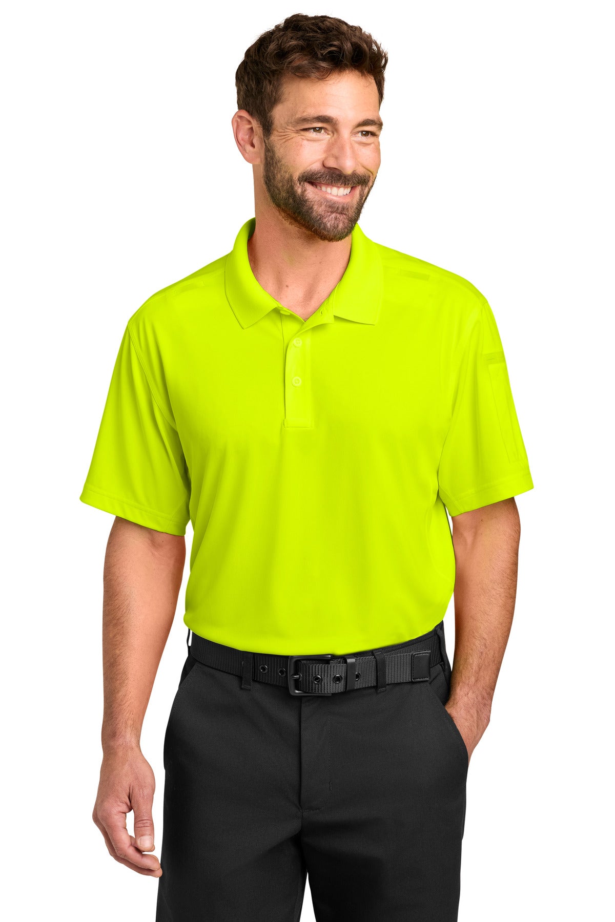 Custom Safety Yellow Workwear Pro Tactical Polo CS452, personalized by SanCanDo Swag in Argyle, TX