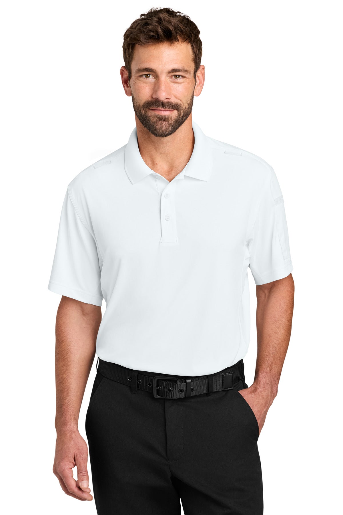 Custom White Workwear Pro Tactical Polo CS452, personalized by SanCanDo Swag in Argyle, TX