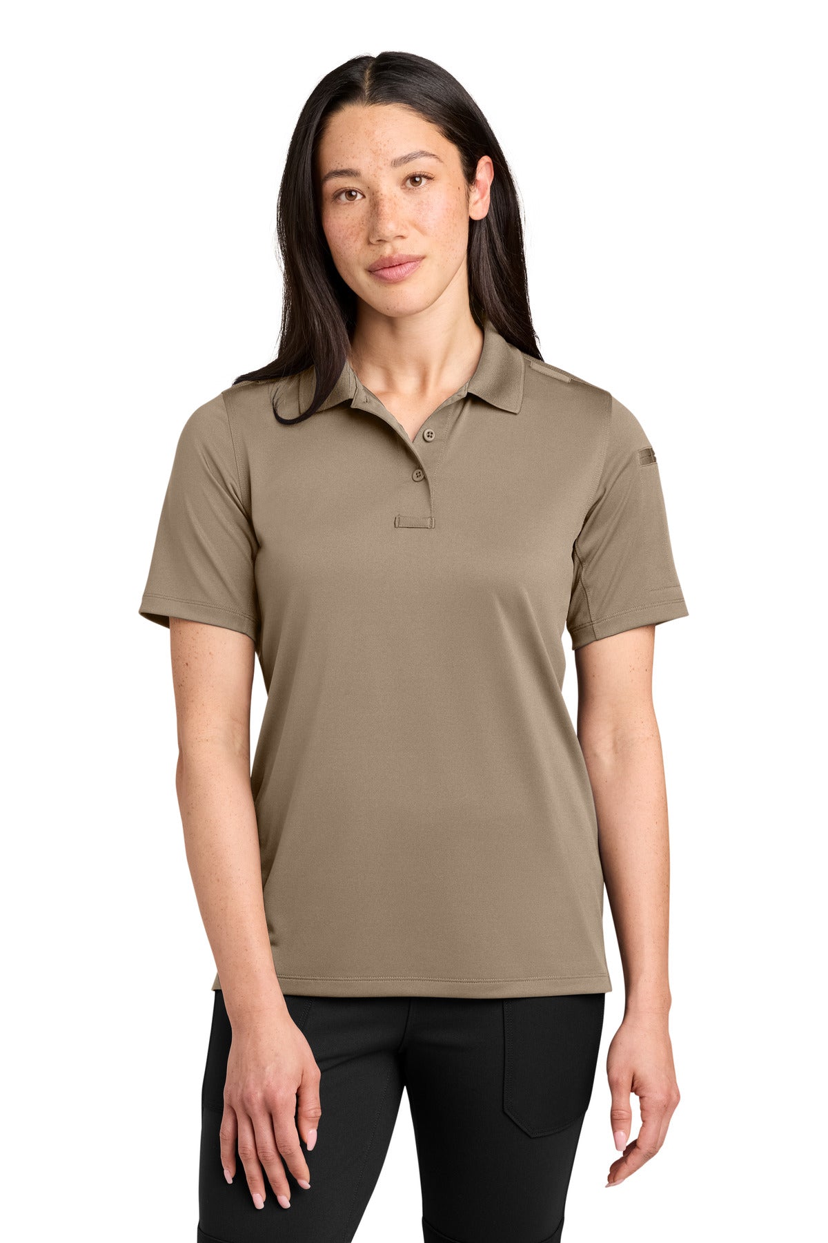 Custom Silver Tan Women's Workwear Pro Tactical Polo CS453, personalized by SanCanDo Swag in Argyle, TX