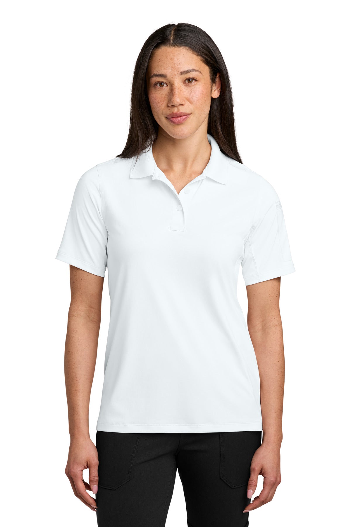 Custom White Women's Workwear Pro Tactical Polo CS453, personalized by SanCanDo Swag in Argyle, TX