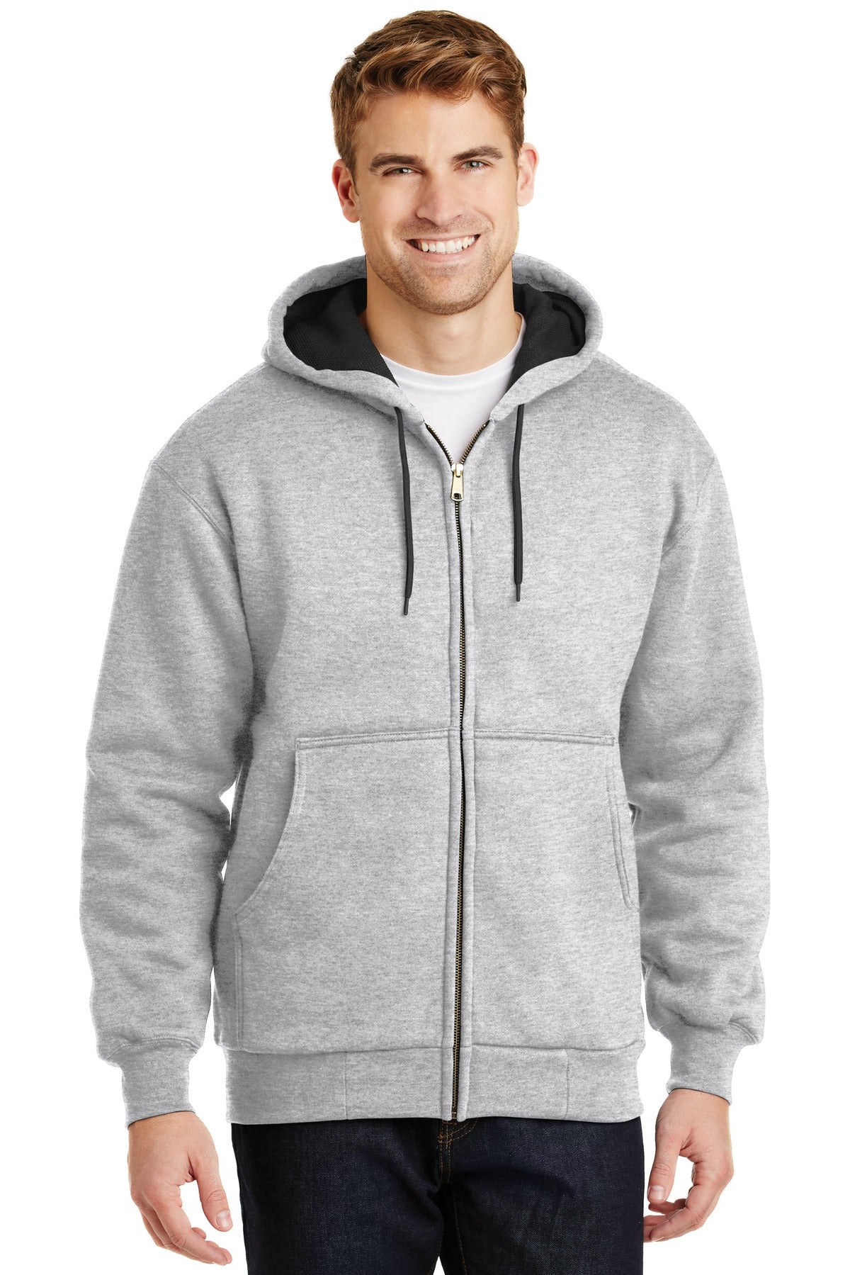 Custom Athletic Heather Full-Zip Hoodie with Thermal Lining CS620, personalized by SanCanDo Swag in Argyle, TX