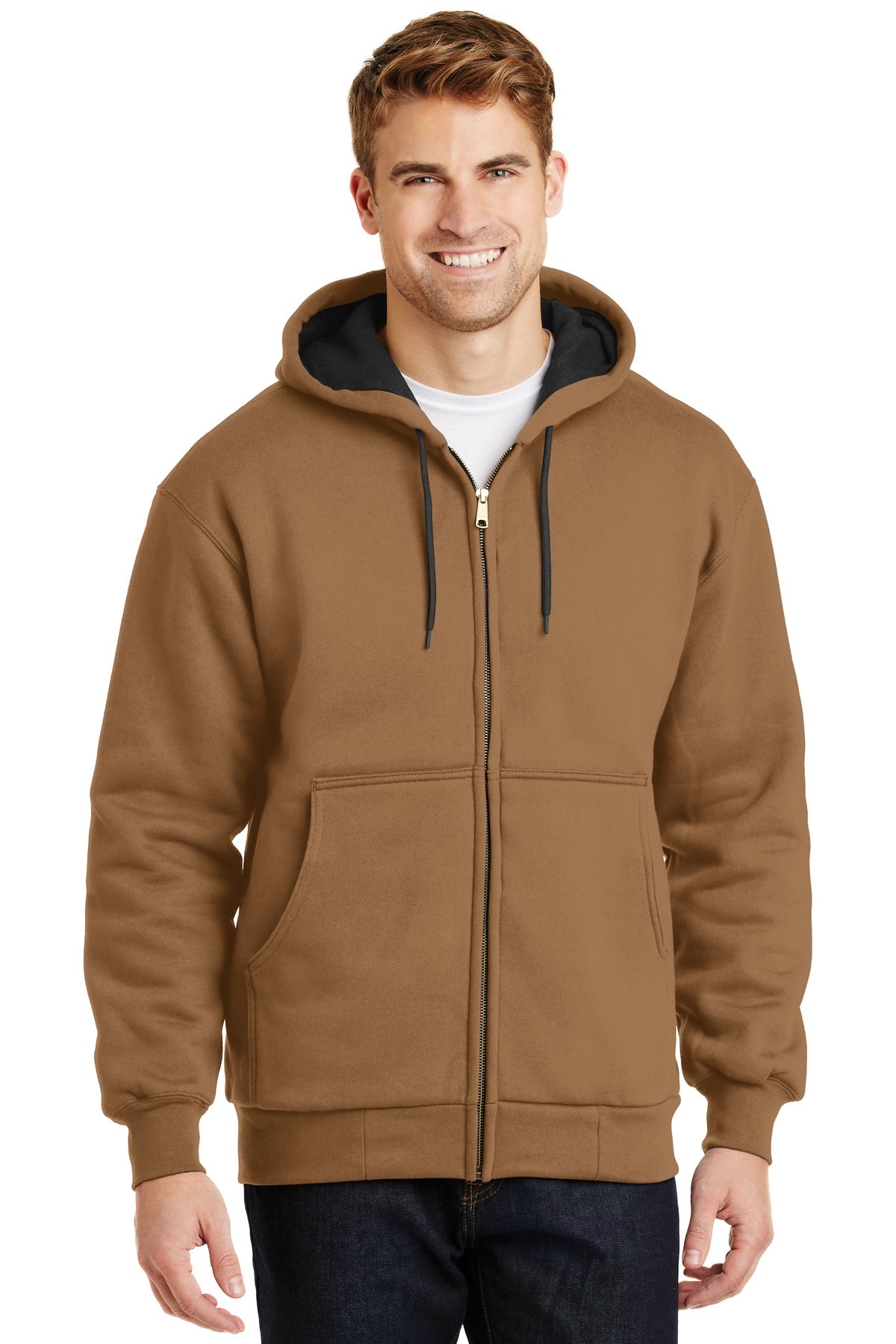 Custom Duck Brown Full-Zip Hoodie with Thermal Lining CS620, personalized by SanCanDo Swag in Argyle, TX