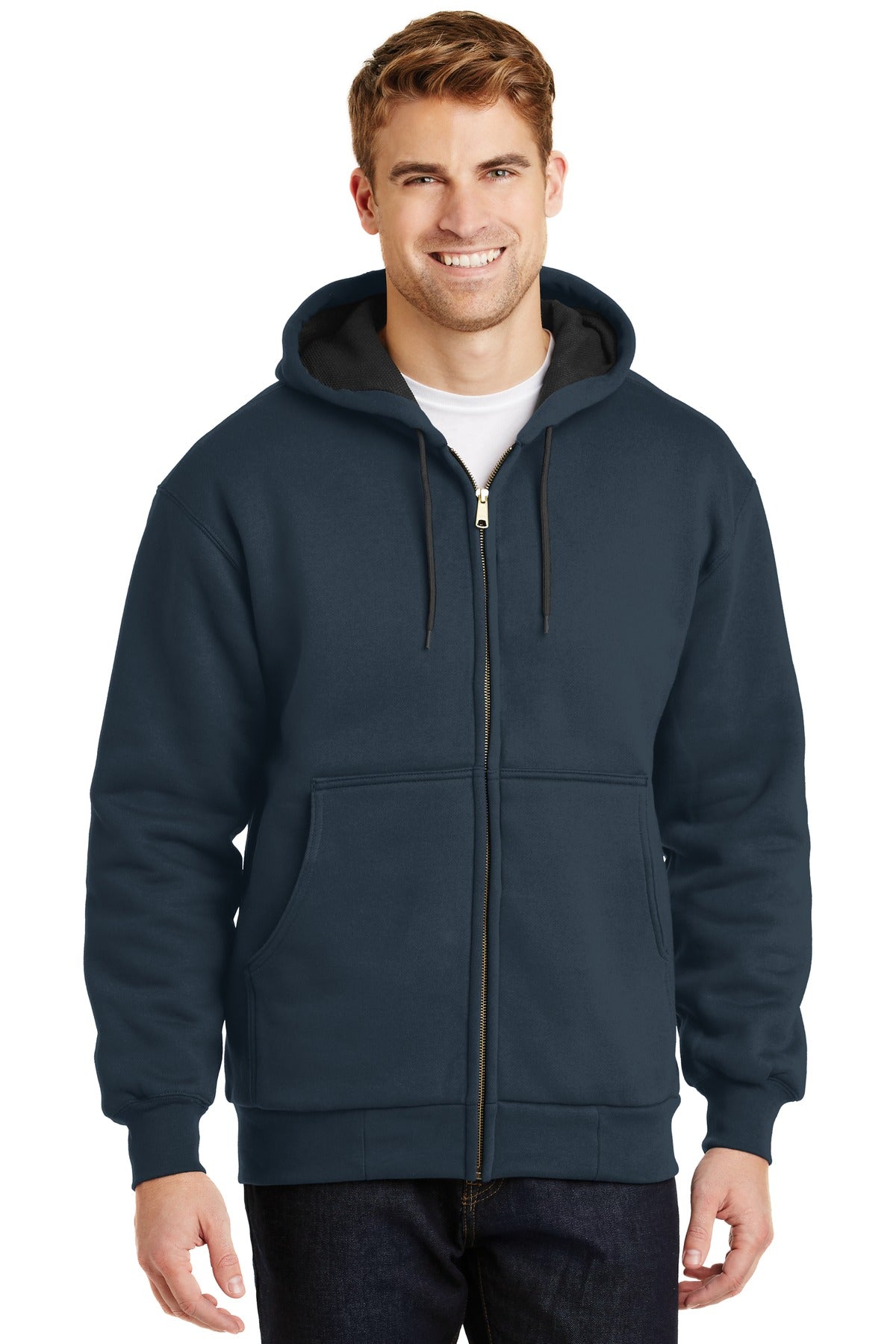Custom Navy Full-Zip Hoodie with Thermal Lining CS620, personalized by SanCanDo Swag in Argyle, TX