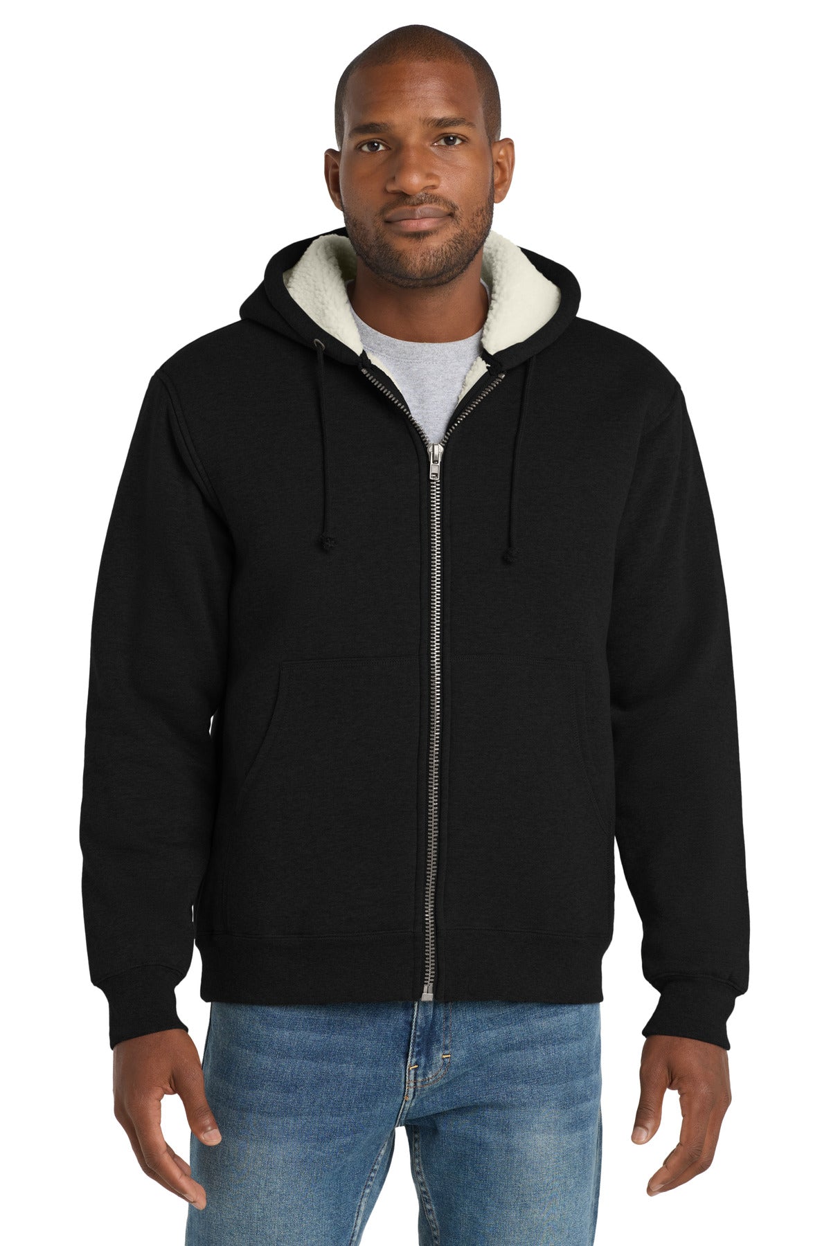 Custom Black Sherpa-Lined Hooded Fleece Jacket CS625, personalized by SanCanDo Swag in Argyle, TX