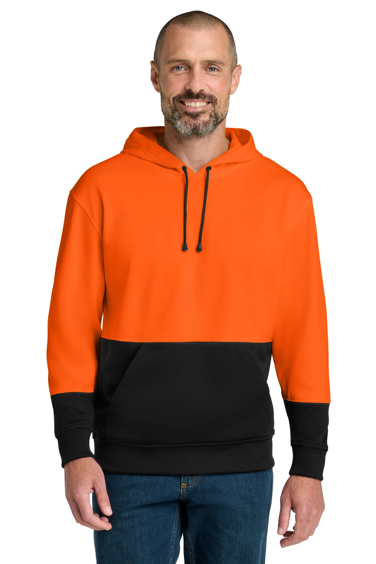 Custom Safety Orange Enhanced Visibility Fleece Pullover Hoodie CSF01, personalized by SanCanDo Swag in Argyle, TX