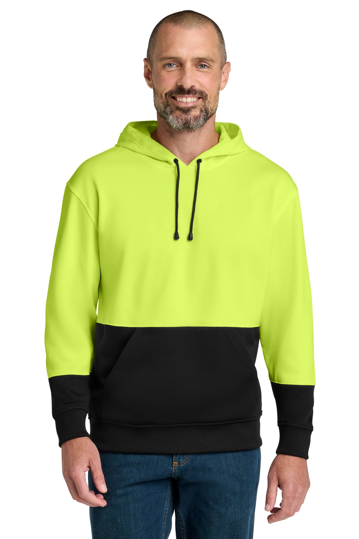 Custom Safety Yellow Enhanced Visibility Fleece Pullover Hoodie CSF01, personalized by SanCanDo Swag in Argyle, TX
