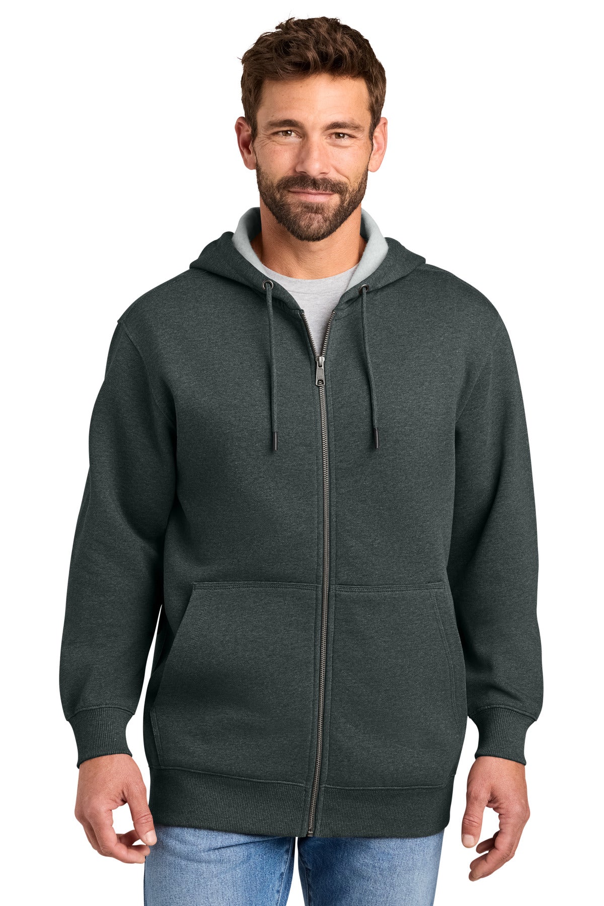 Custom Charcoal Heather Tough Fleece Full-Zip Hoodie CSF631, personalized by SanCanDo Swag in Argyle, TX