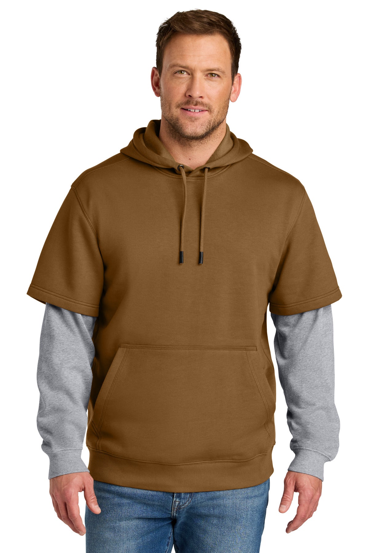 Custom Duck Brown/ Heather Grey Tough Fleece Layered Hoodie CSF632, personalized by SanCanDo Swag in Argyle, TX