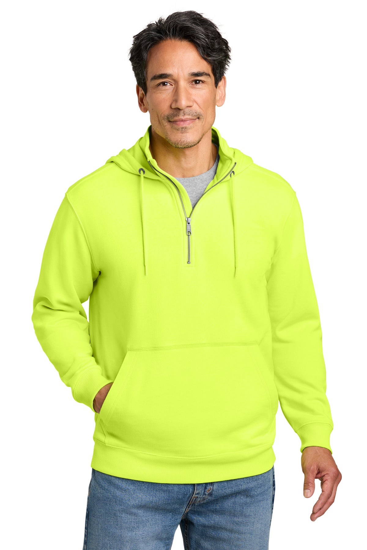 Custom Bright Yellow Tough Fleece 1/4-Zip Hoodie CSF633, personalized by SanCanDo Swag in Argyle, TX