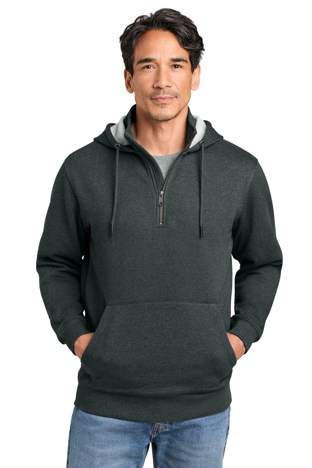 Custom Charcoal Heather Tough Fleece 1/4-Zip Hoodie CSF633, personalized by SanCanDo Swag in Argyle, TX