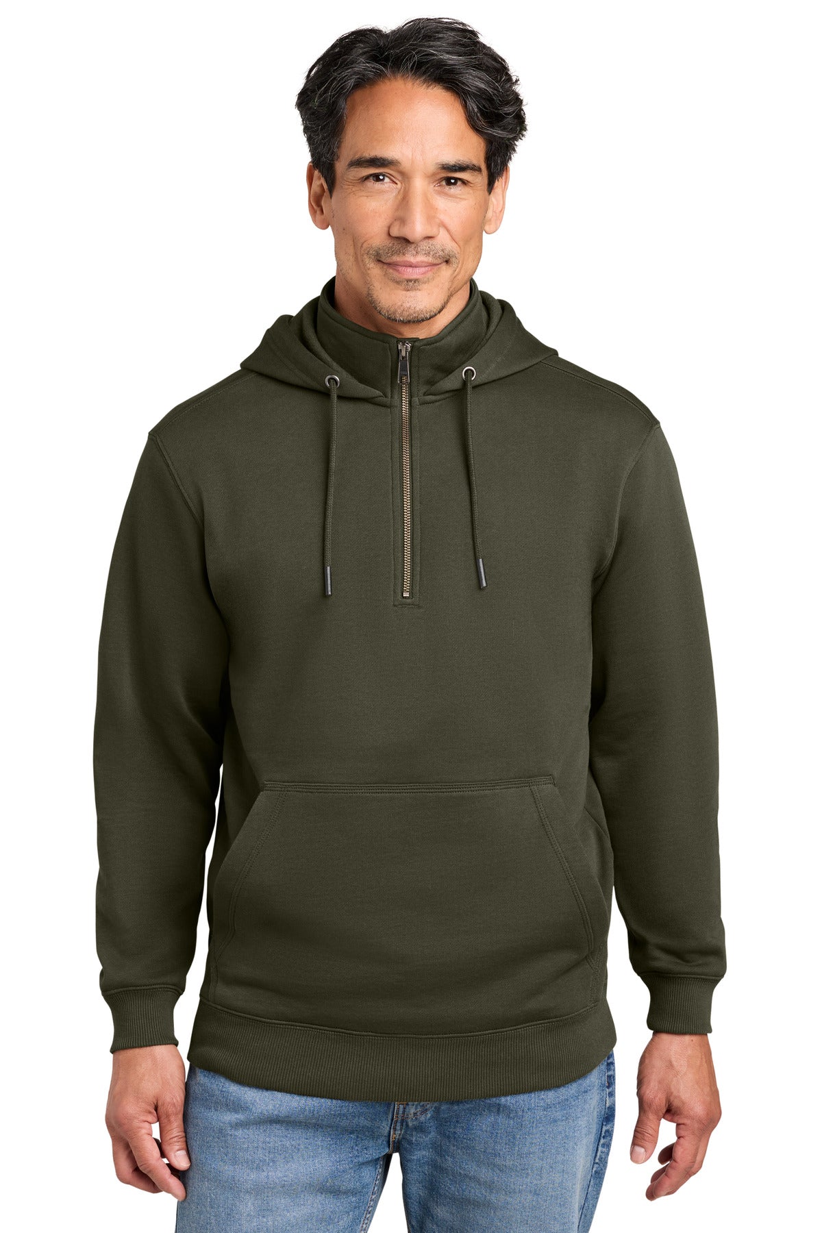 Custom Tundra Green Tough Fleece 1/4-Zip Hoodie CSF633, personalized by SanCanDo Swag in Argyle, TX