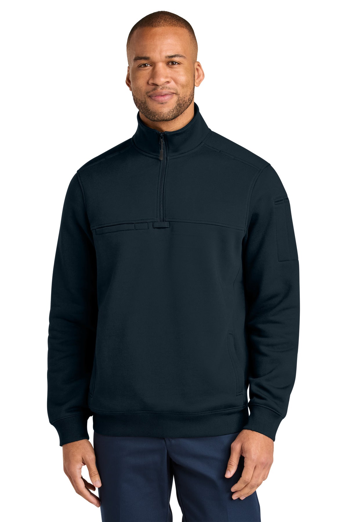 Custom Navy Blue 12-Oz. Tough Fleece Job Shirt CSF635, personalized by SanCanDo Swag in Argyle, TX